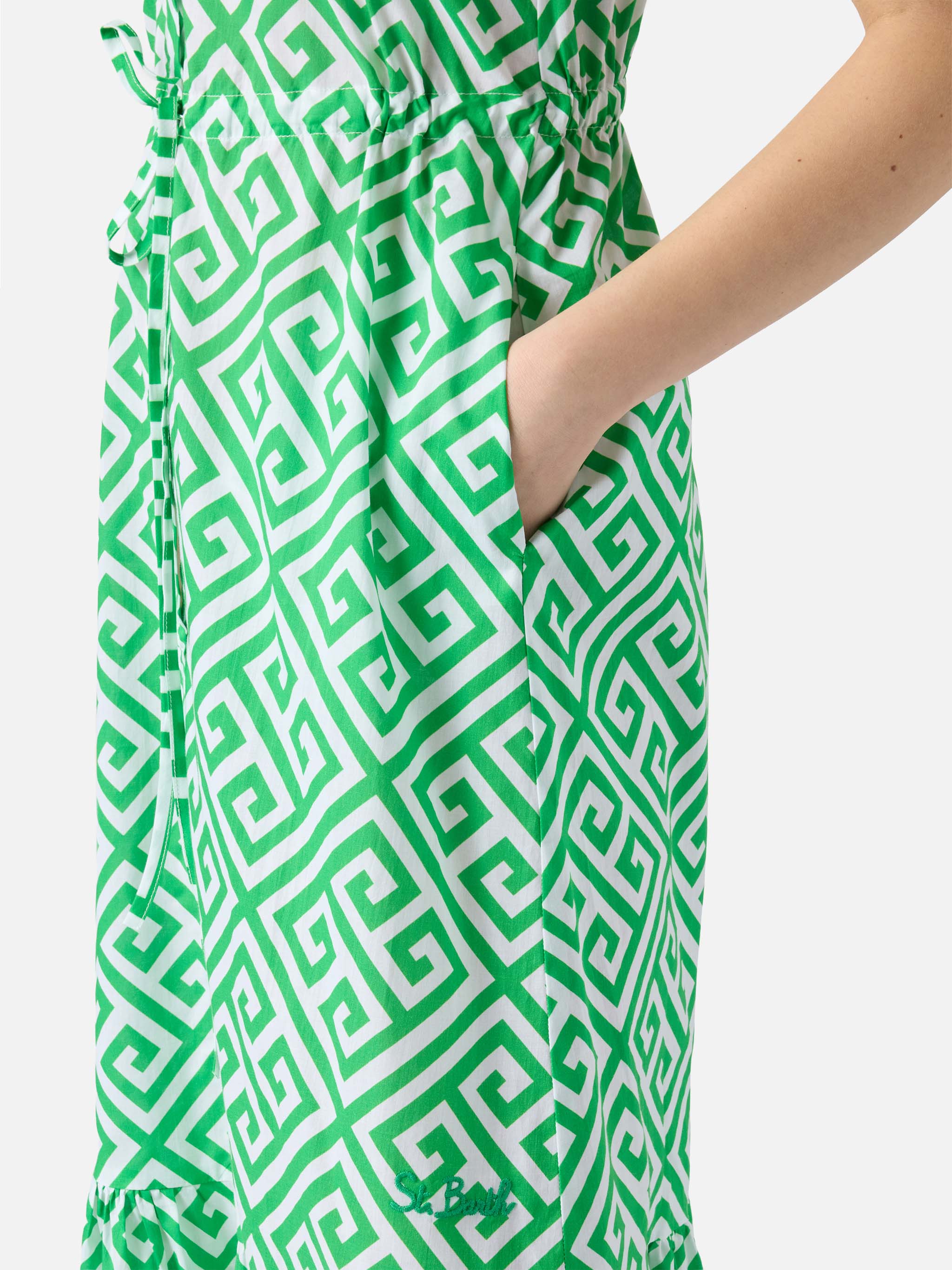 Halterneck Dress Ida With Geometric Print White