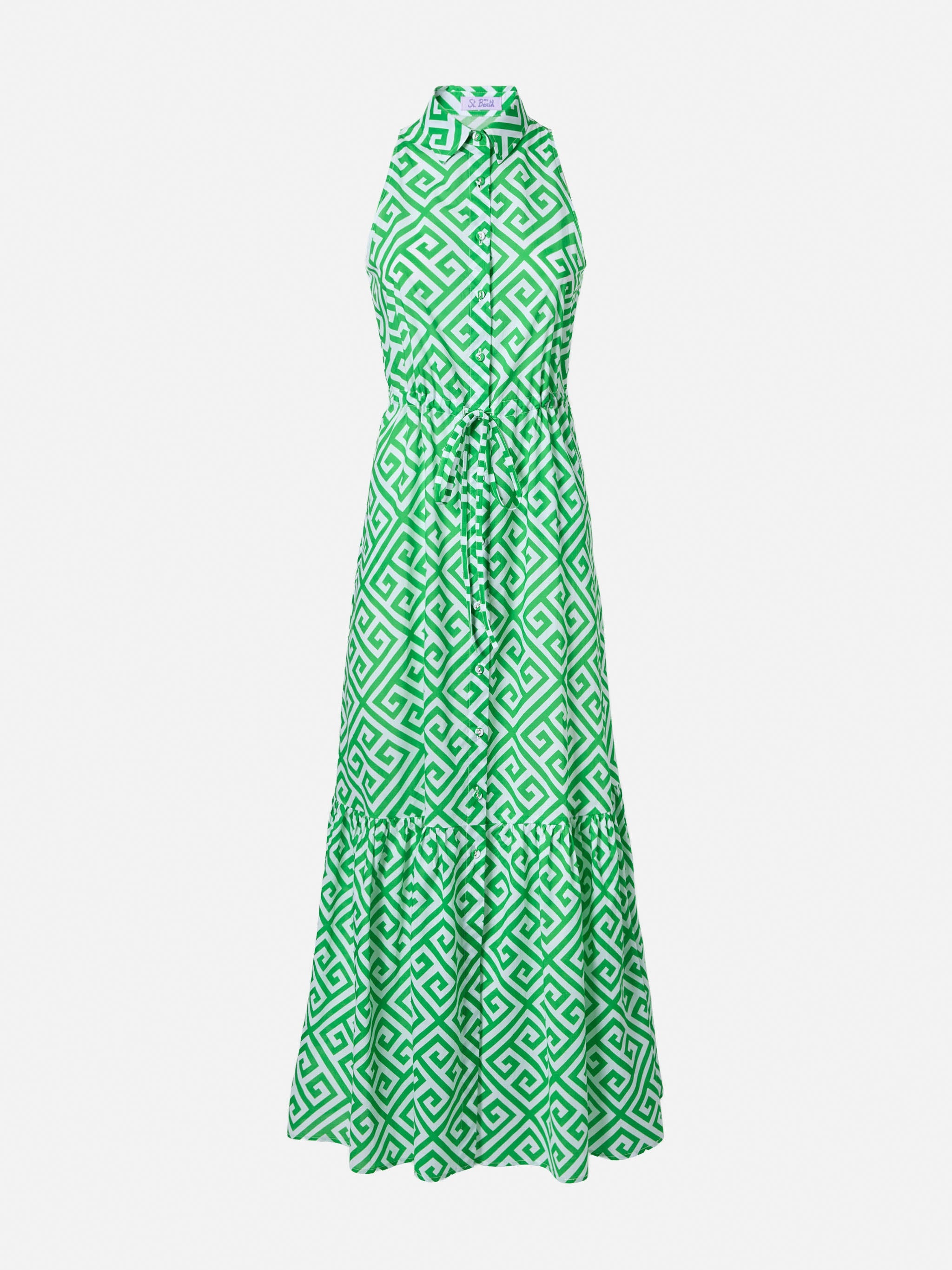 Halterneck Dress Ida With Geometric Print White