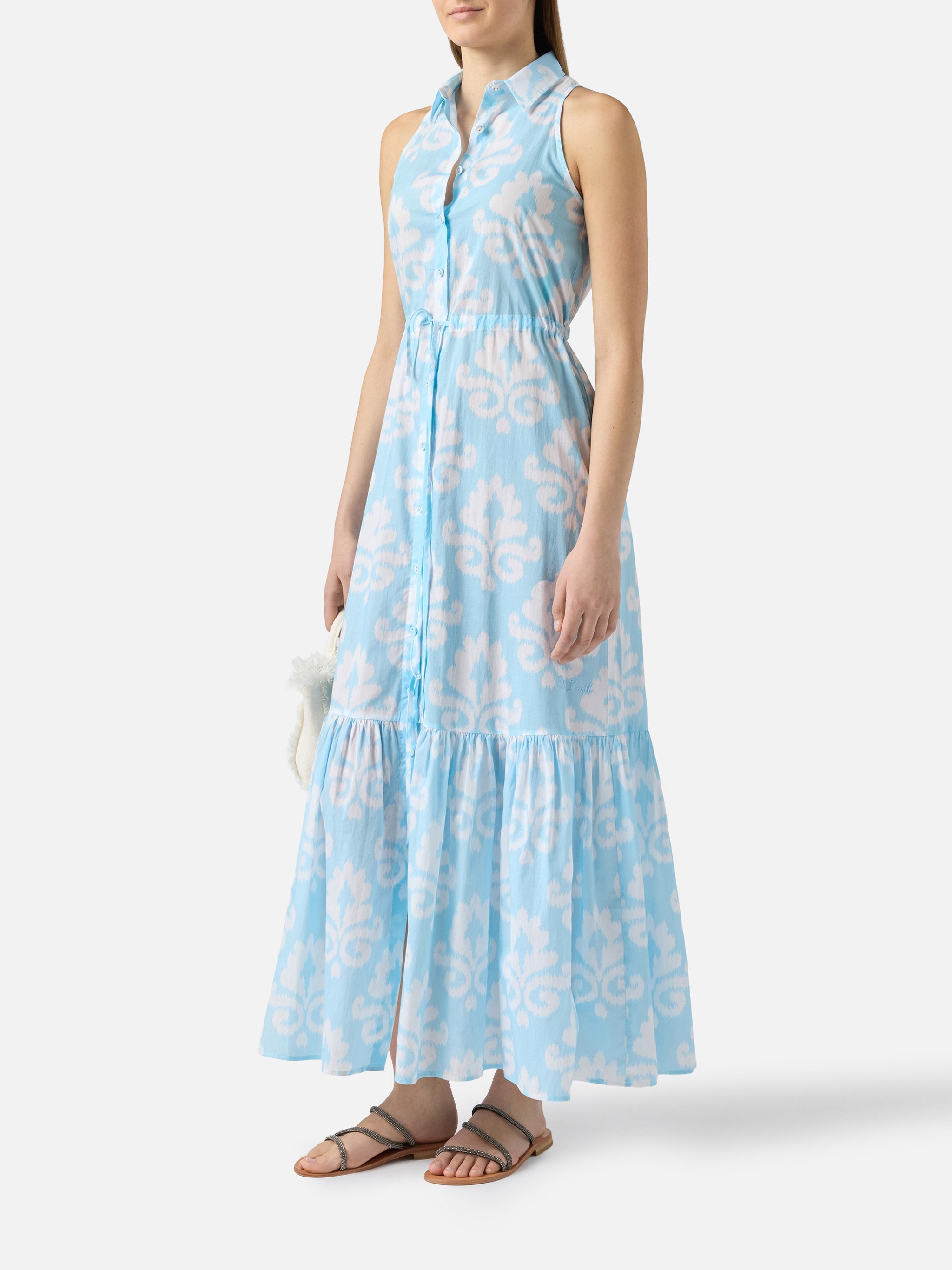 Halterneck Dress Ida With Ikat Print Blue