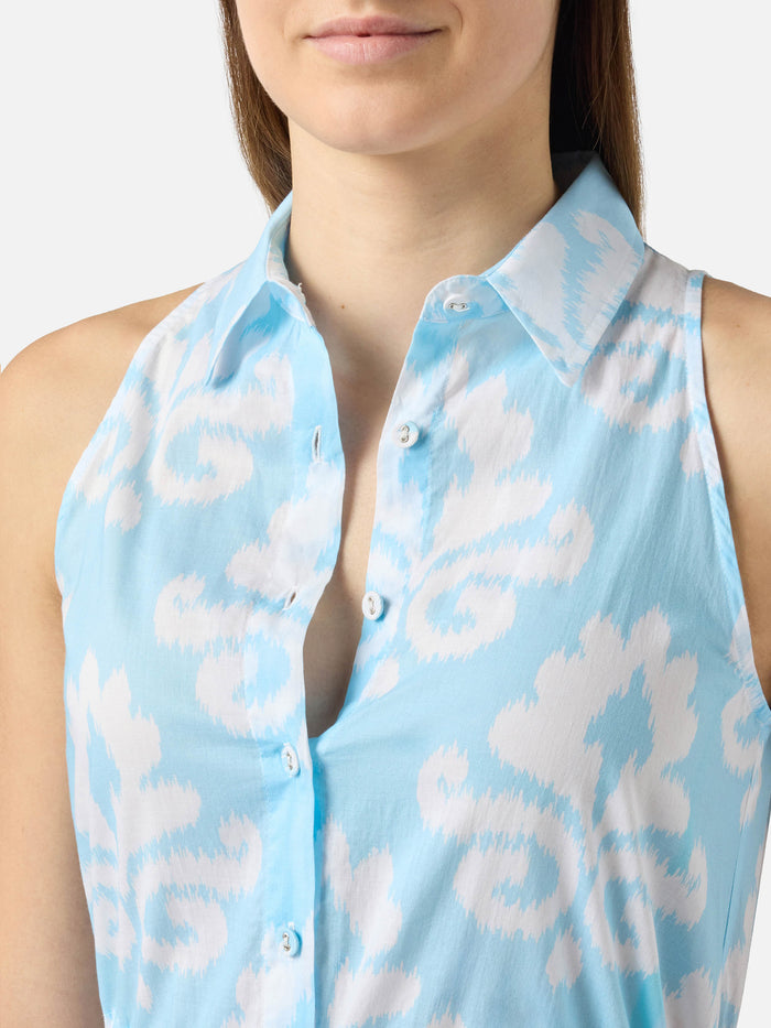 Halterneck Dress Ida With Ikat Print Blue