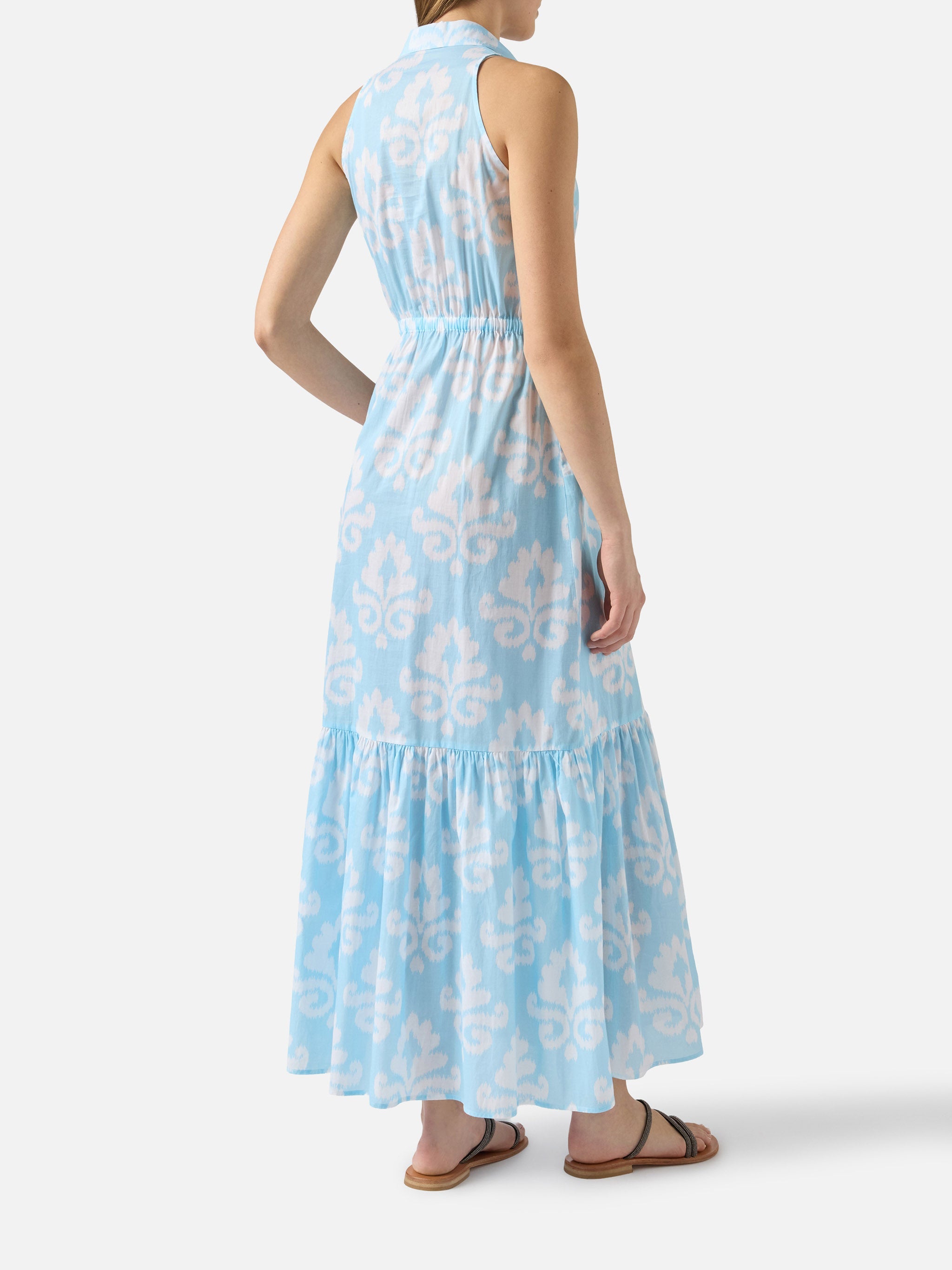 Halterneck Dress Ida With Ikat Print Blue
