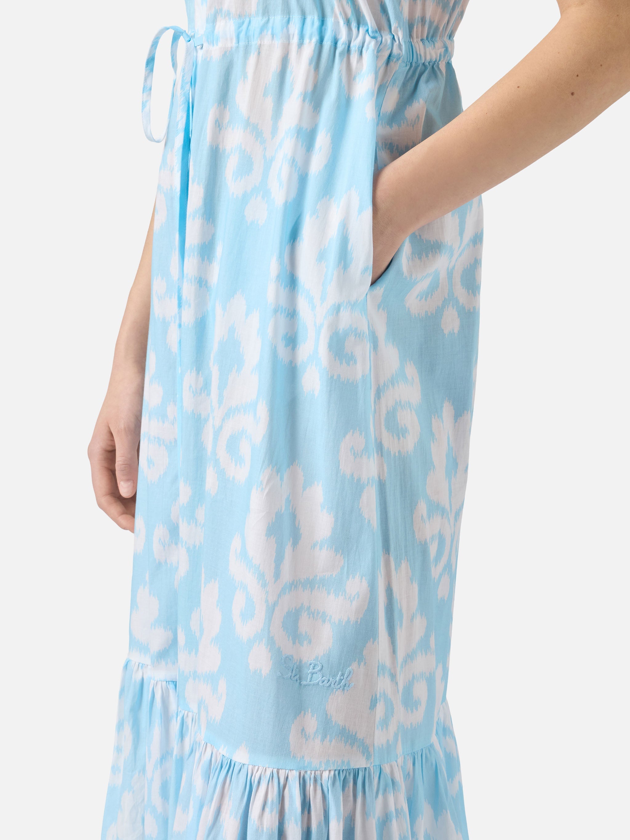 Halterneck Dress Ida With Ikat Print Blue