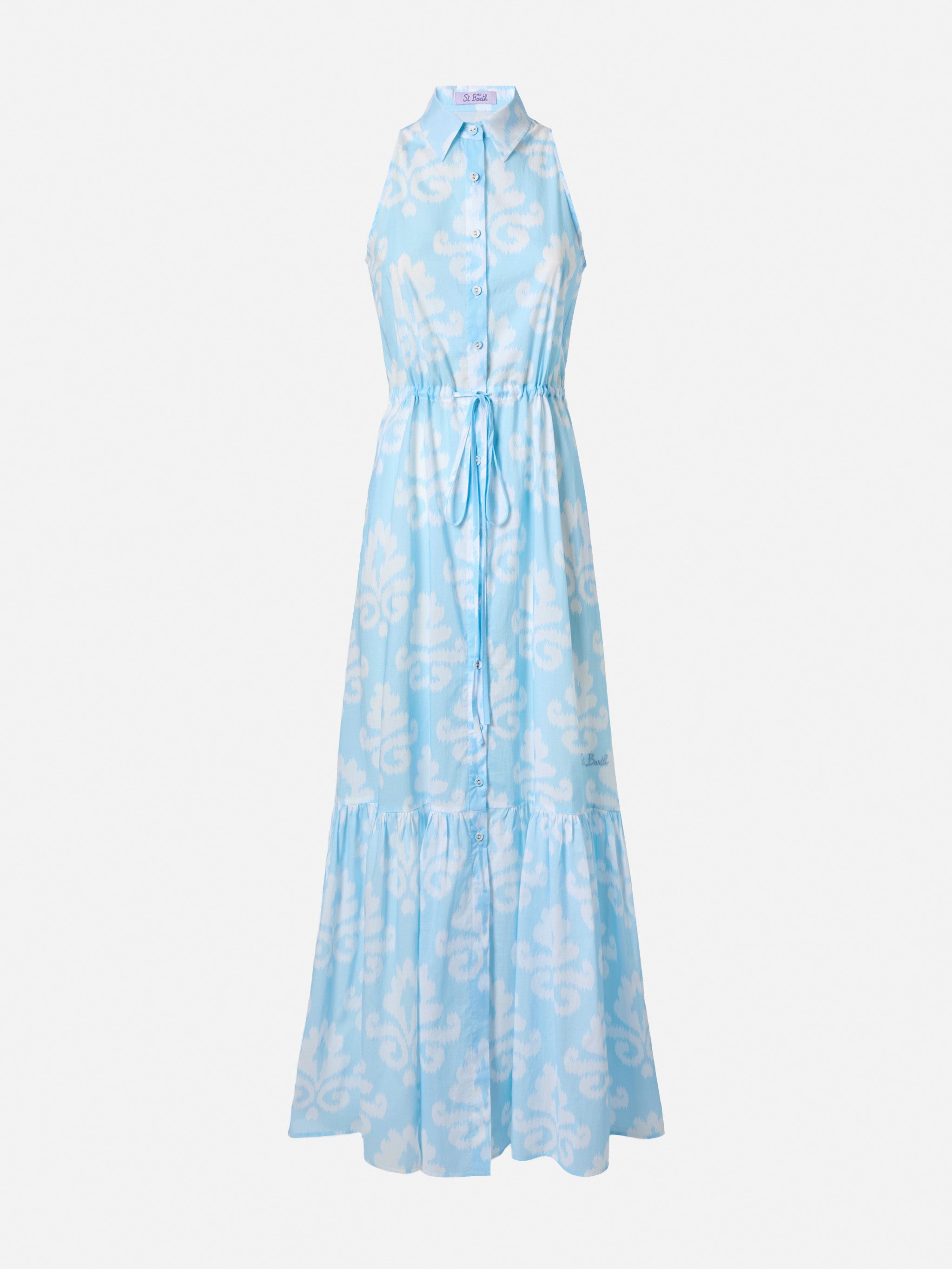 Halterneck Dress Ida With Ikat Print Blue