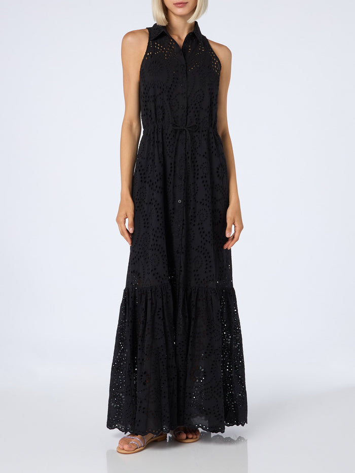 Black Sangallo Ida Embry Halterneck Long Dress