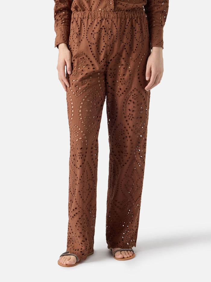 Brown Inez Broderie Anglaise Trousers Camel Pant