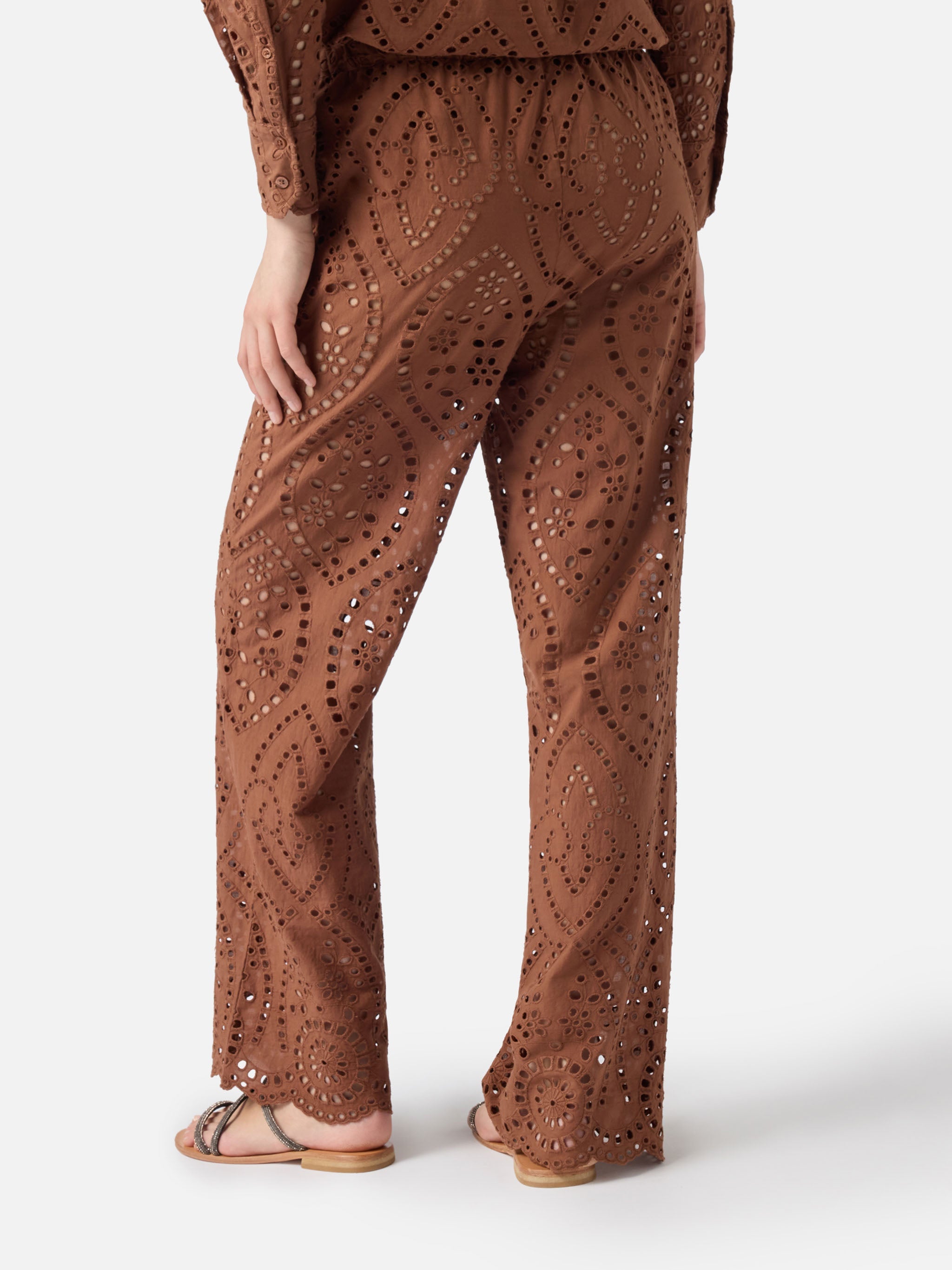 Brown Inez Broderie Anglaise Trousers Camel Pant