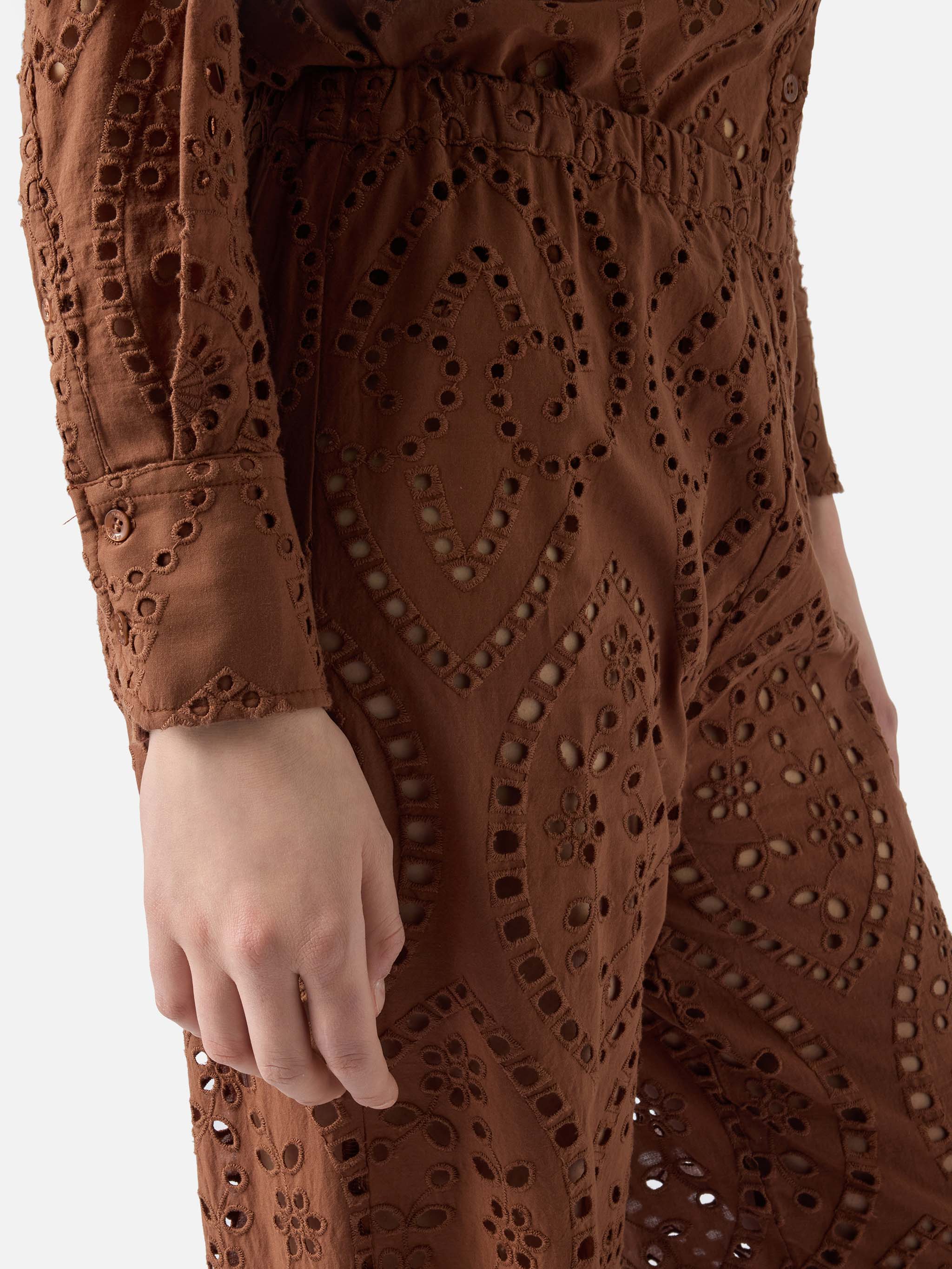 Brown Inez Broderie Anglaise Trousers Camel Pant