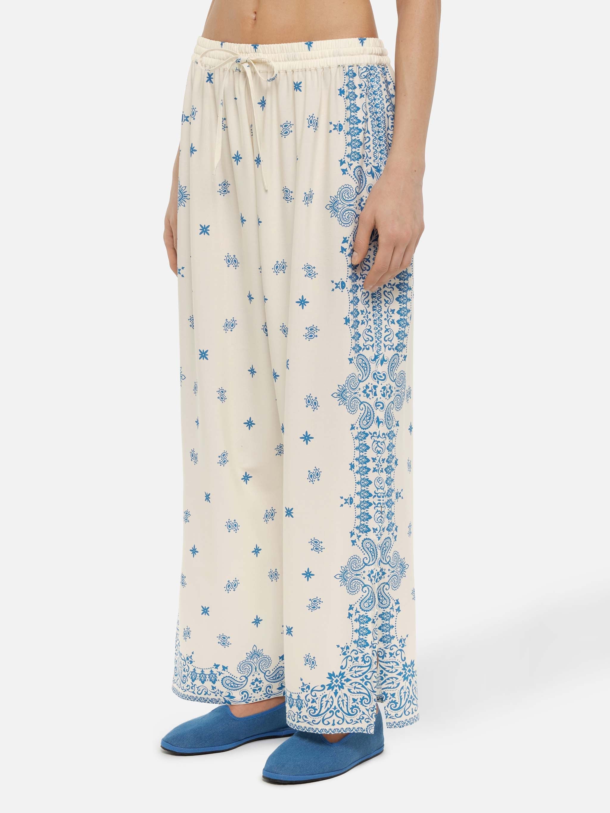 Ikaria Wide-Leg Pants With Bandana Placed Print White