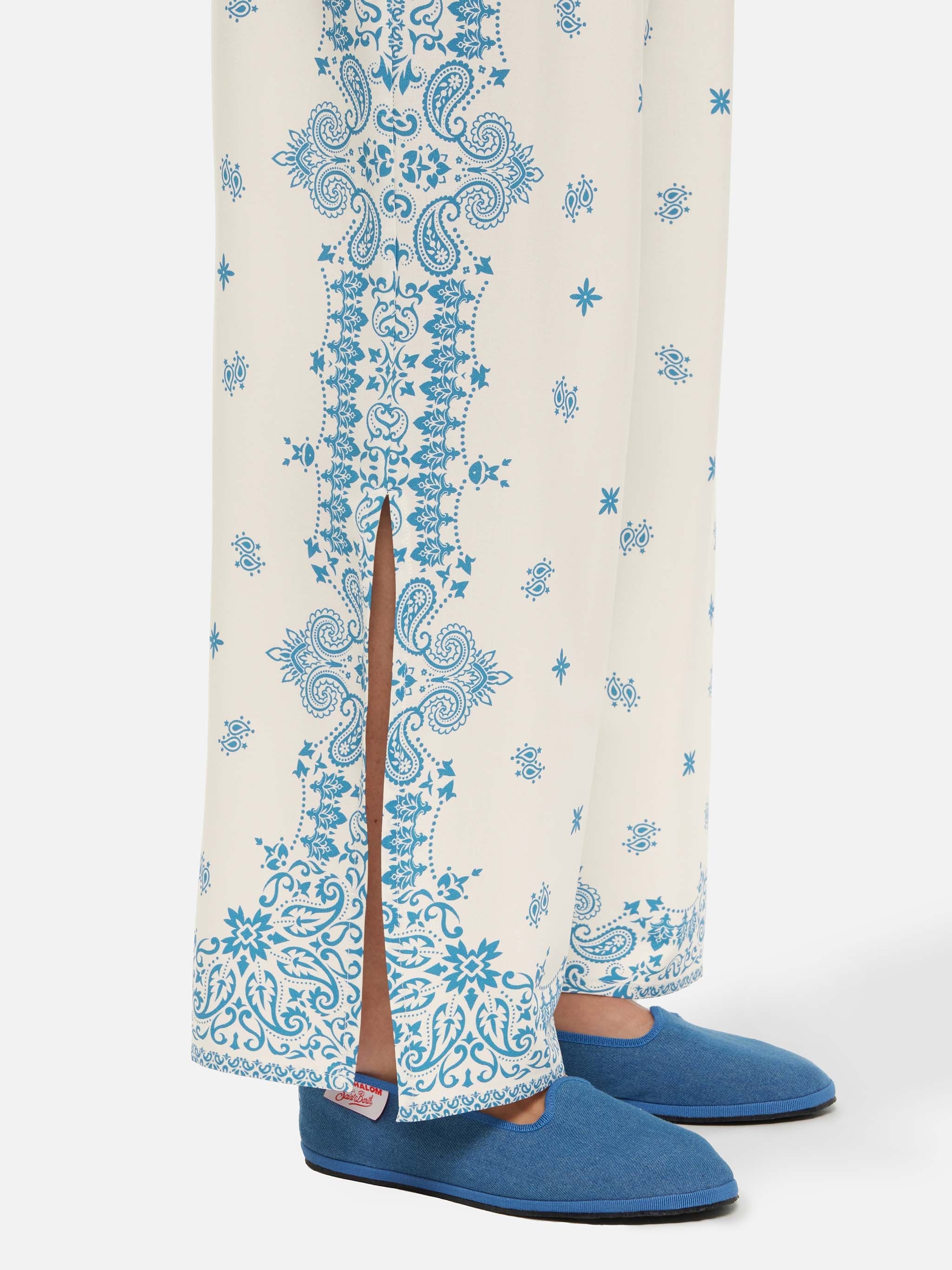 Ikaria Wide-Leg Pants With Bandana Placed Print White