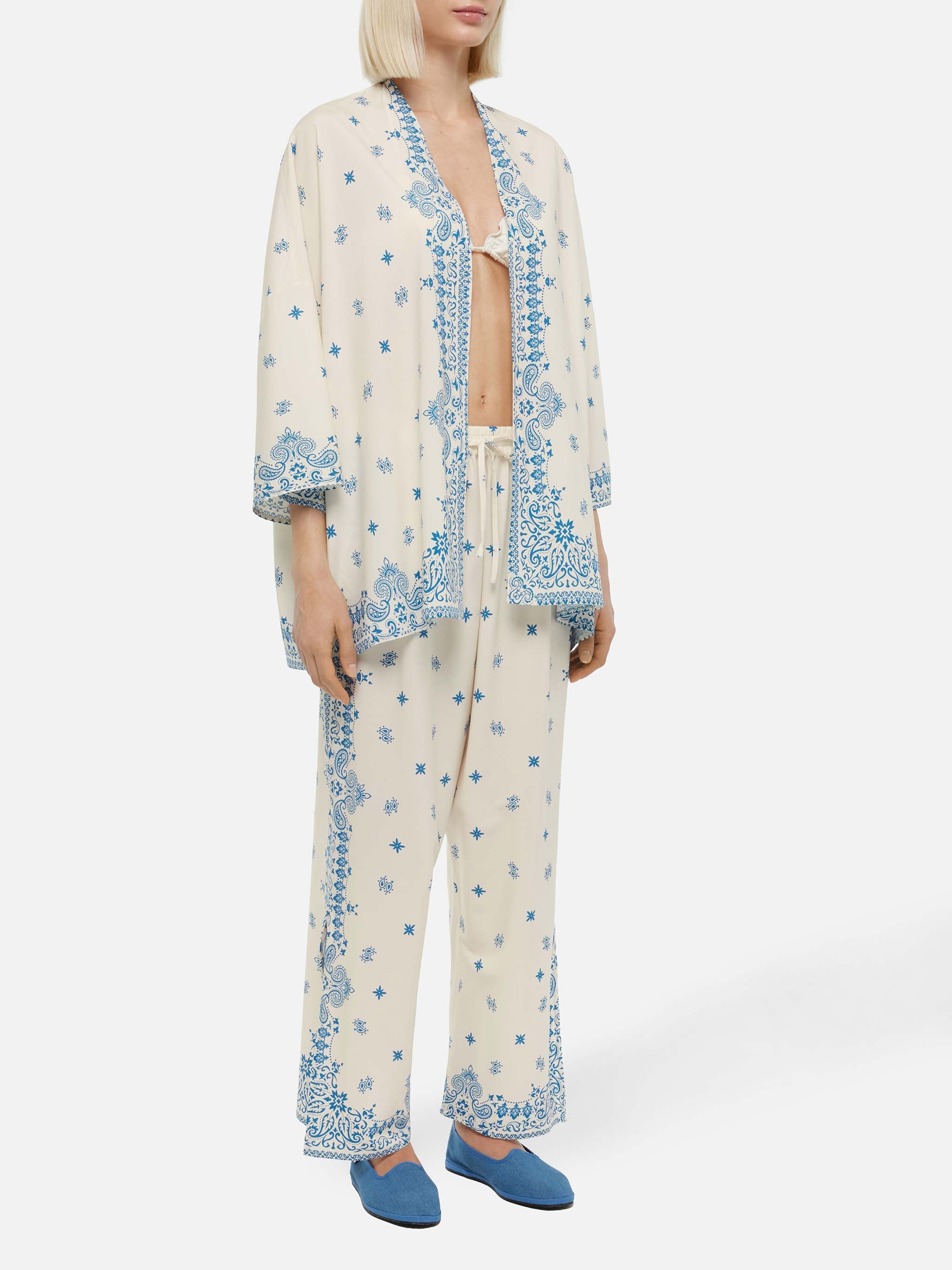 Ikaria Wide-Leg Pants With Bandana Placed Print White
