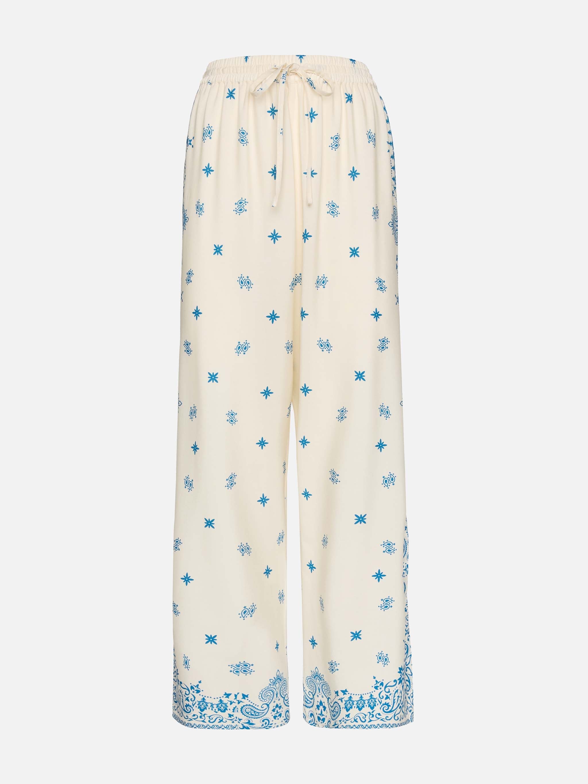 Ikaria Wide-Leg Pants With Bandana Placed Print White