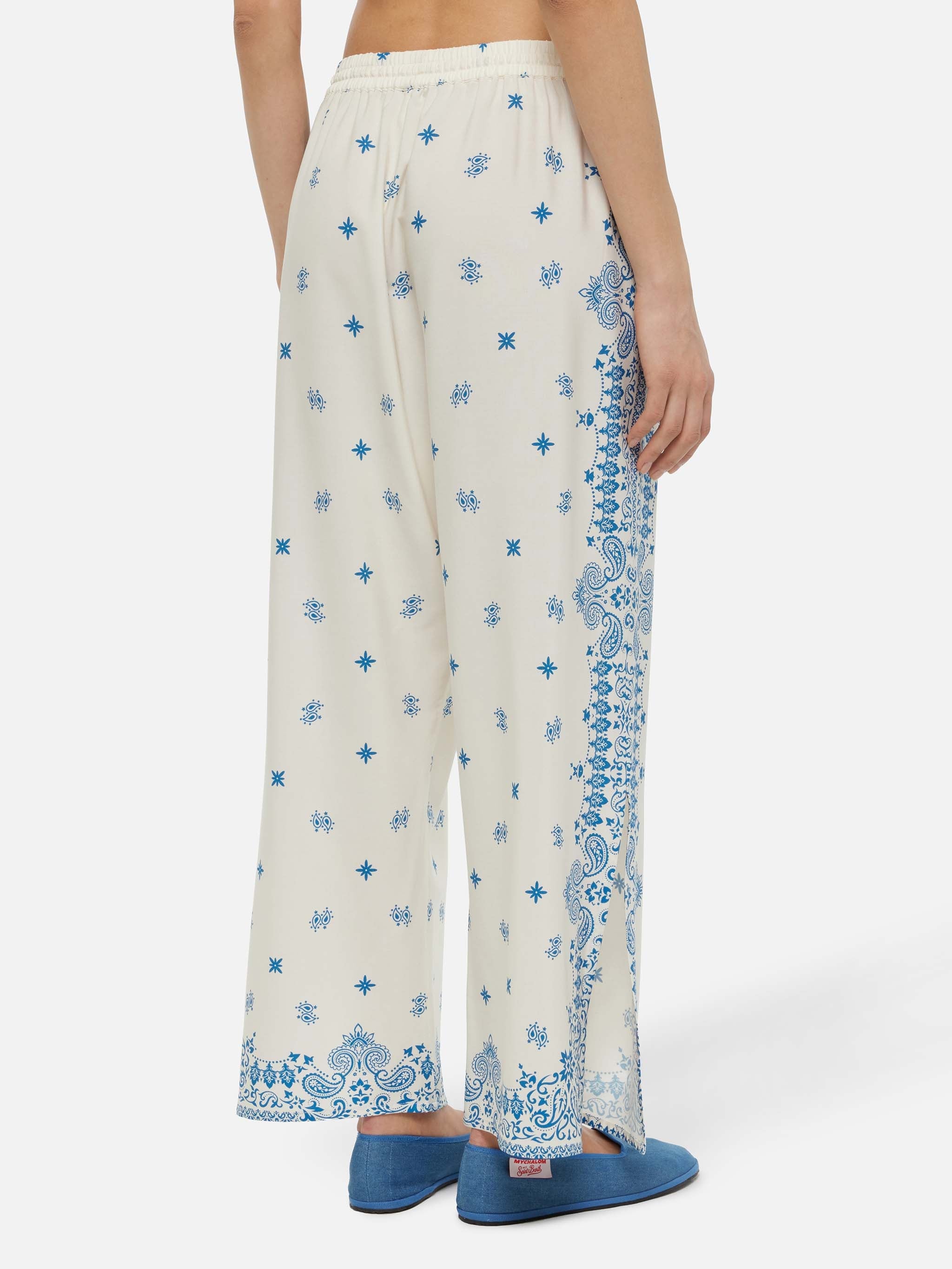 Ikaria Wide-Leg Pants With Bandana Placed Print White