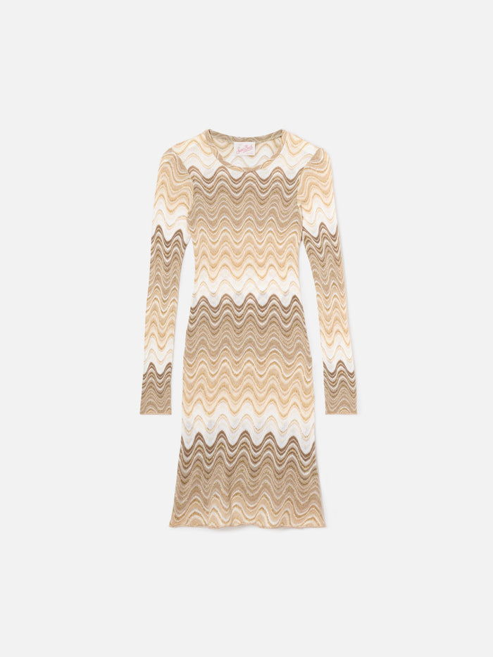 Short Imany Dress Brown Degradé Raschel Fabric Beige