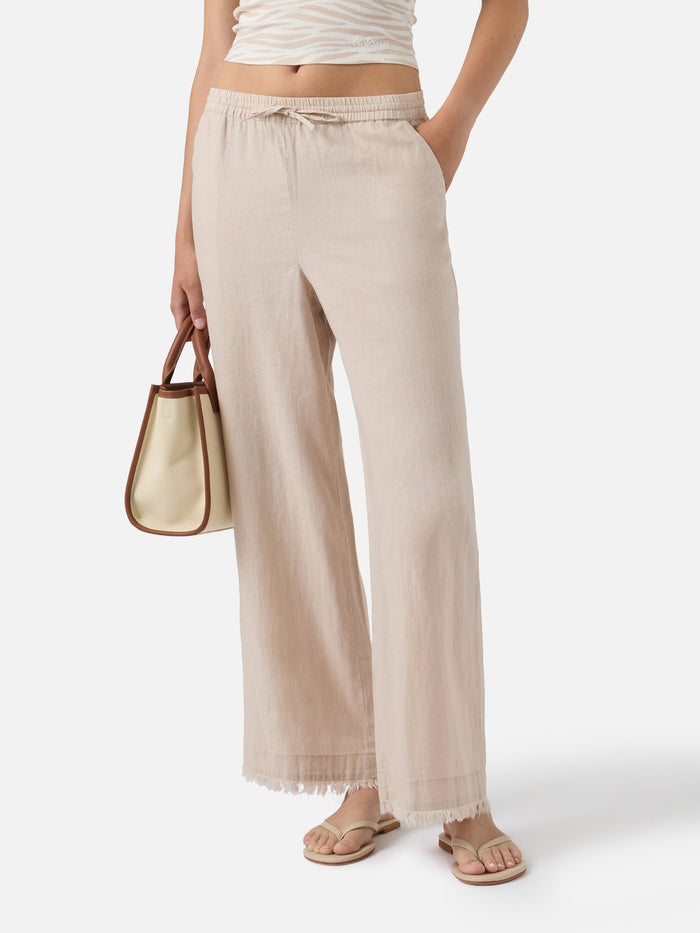 Beige Irma Linen Trousers With Frayed Hem Brown Pant