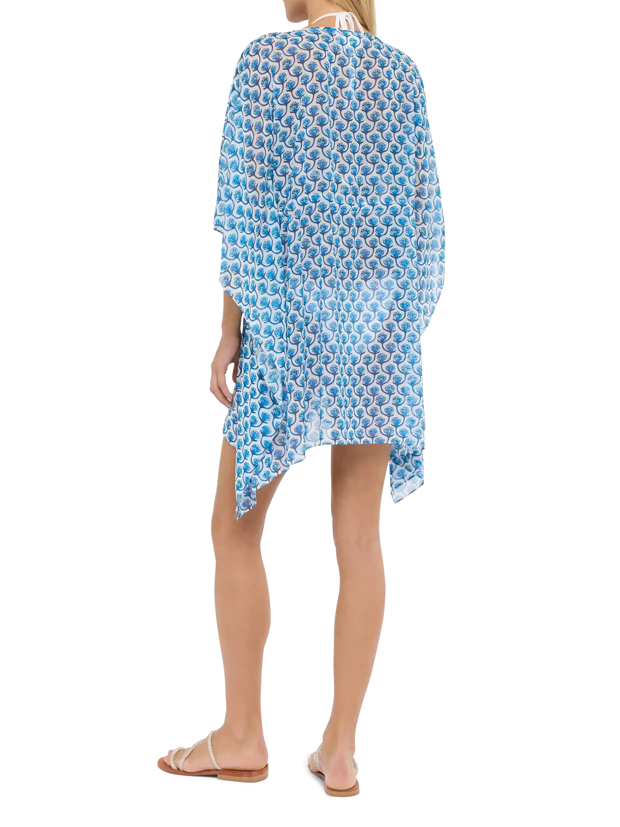 Iria Cotton Silk Kaftan With Floral Print White Sarong