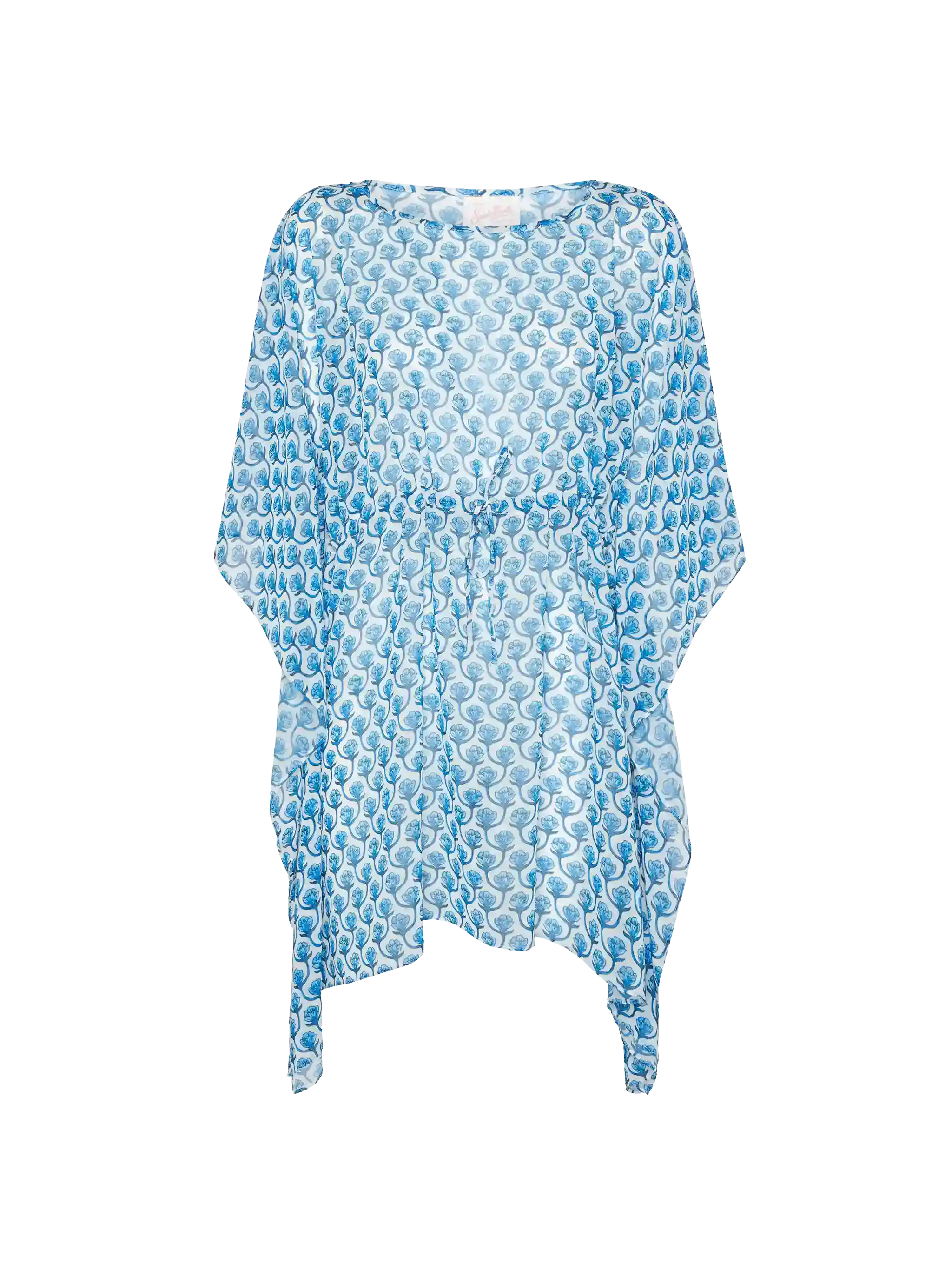 Iria Cotton Silk Kaftan With Floral Print White Sarong