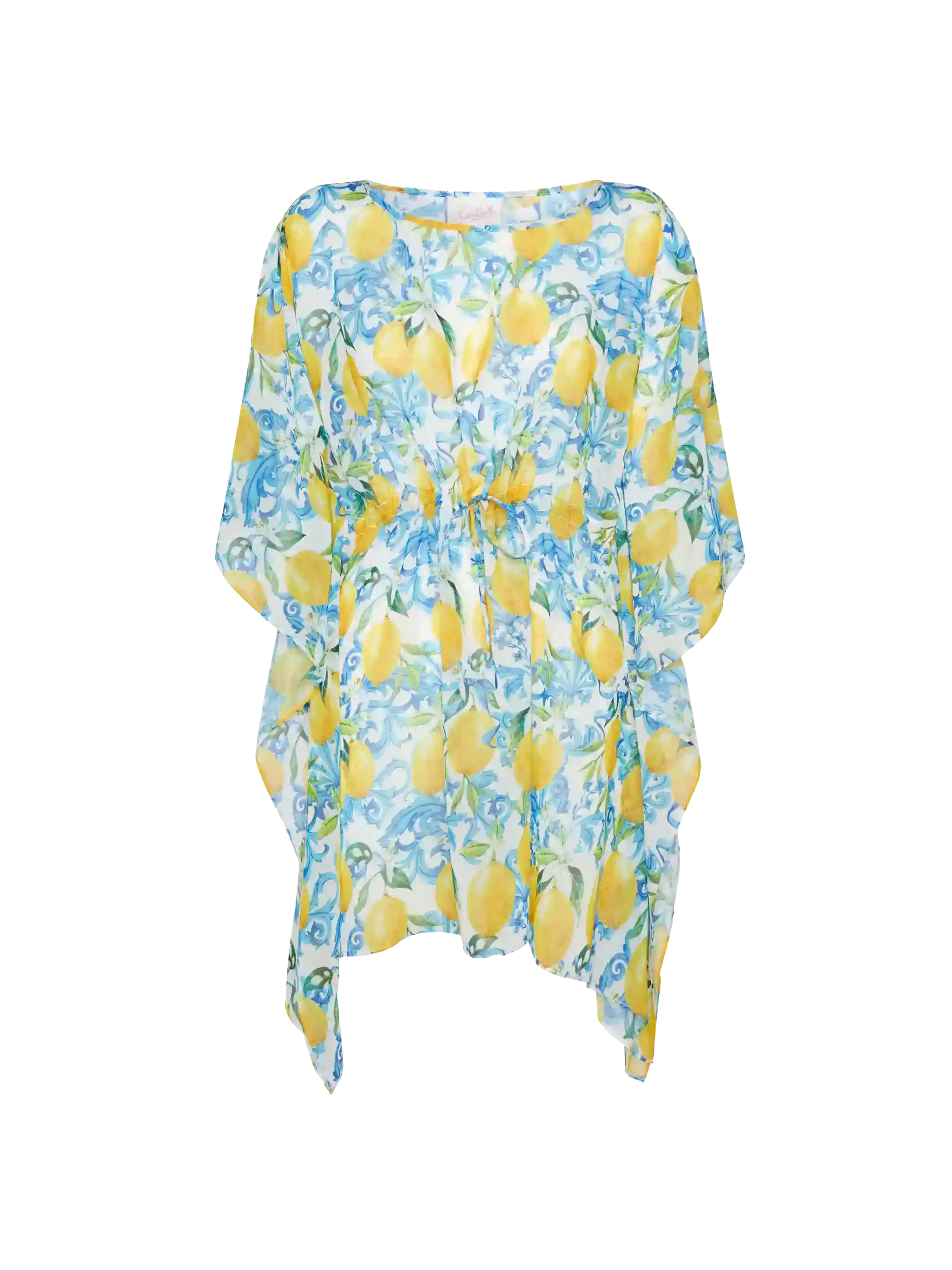 Iria Cotton Silk Kaftan With Majolica Print White Sarong