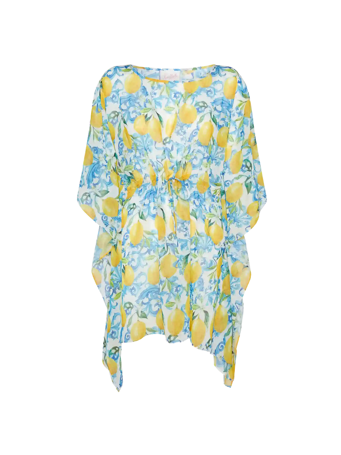 Iria Cotton Silk Kaftan With Majolica Print White Sarong