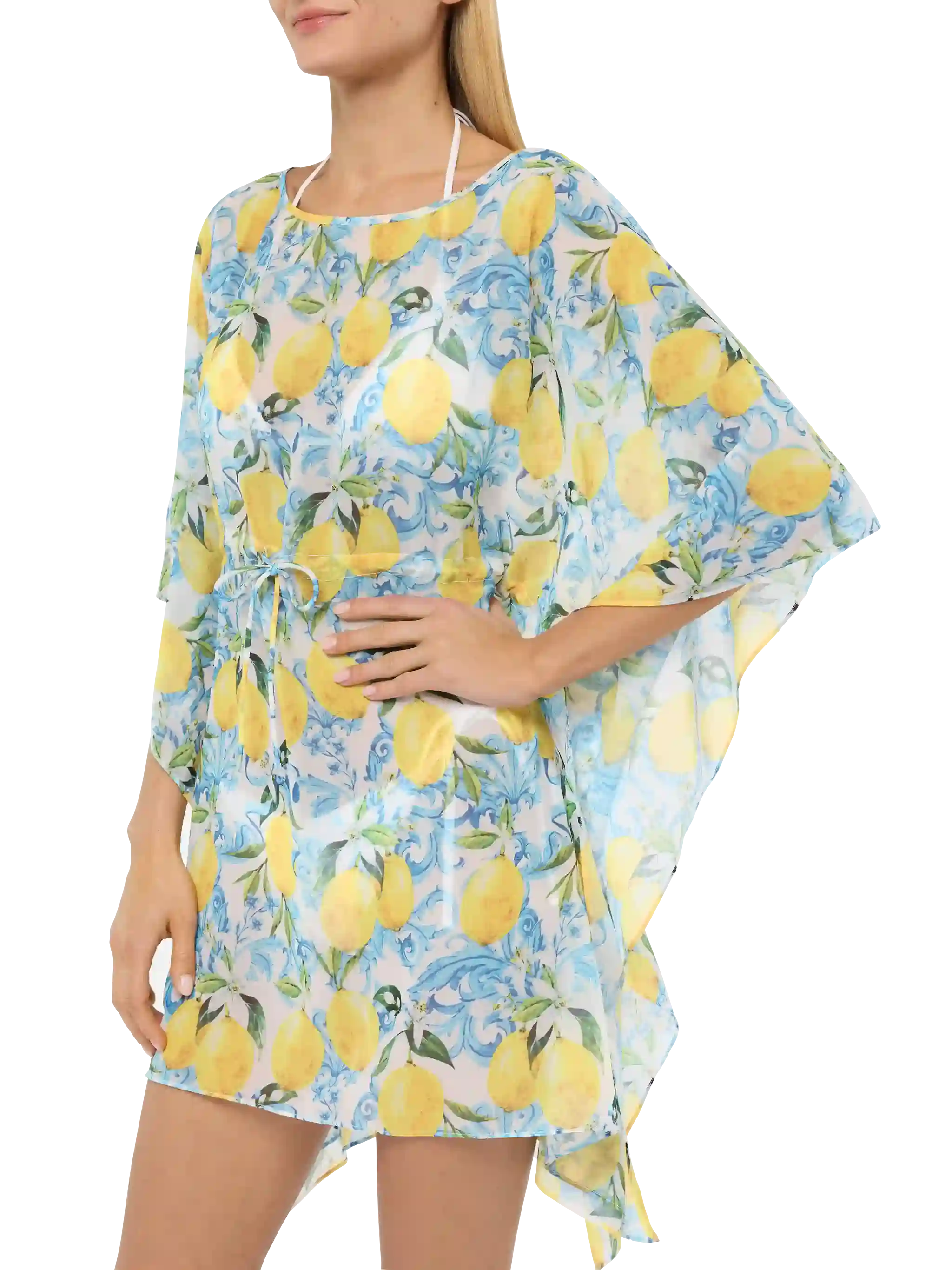 Iria Cotton Silk Kaftan With Majolica Print White Sarong