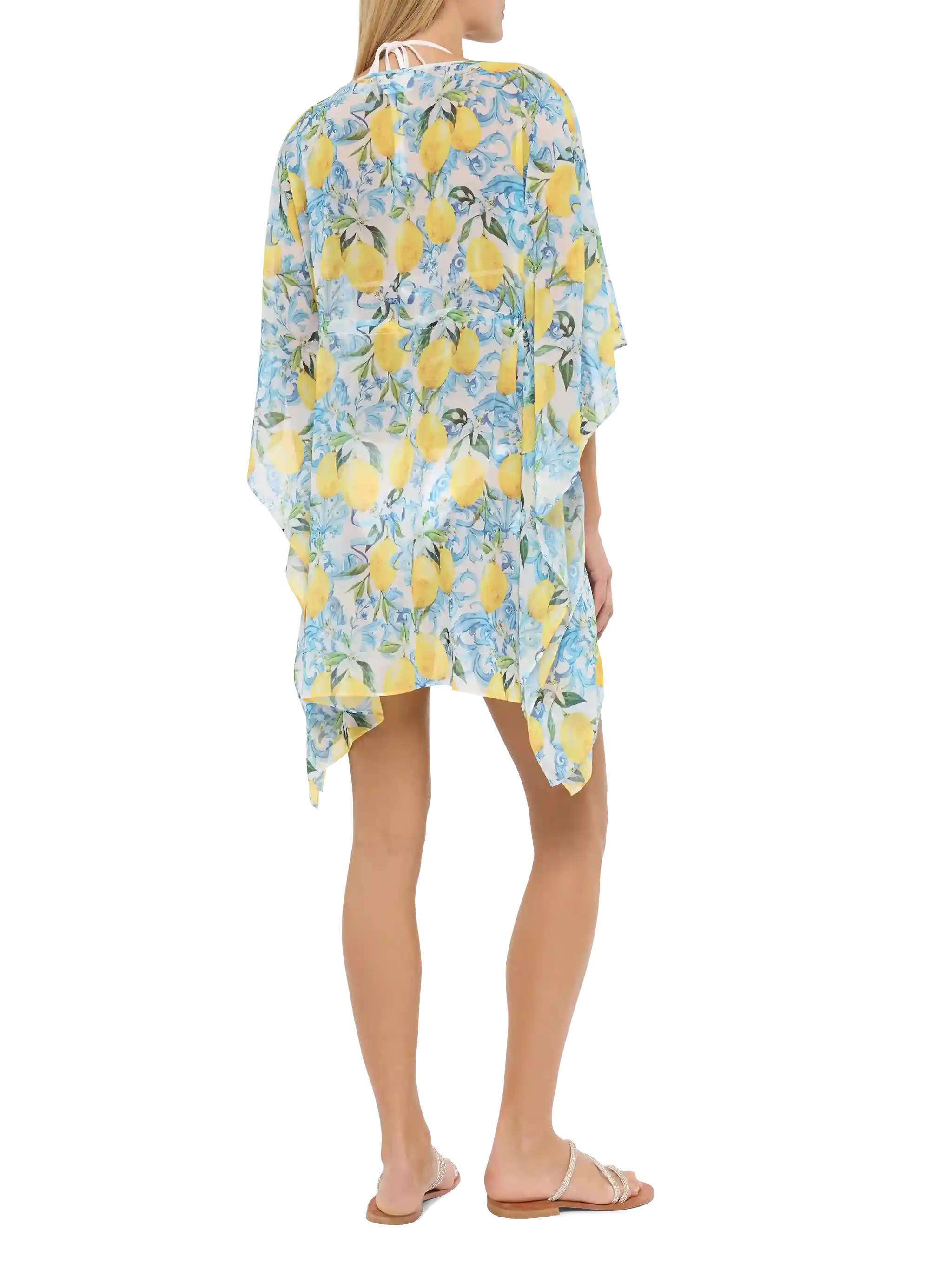 Iria Cotton Silk Kaftan With Majolica Print White Sarong