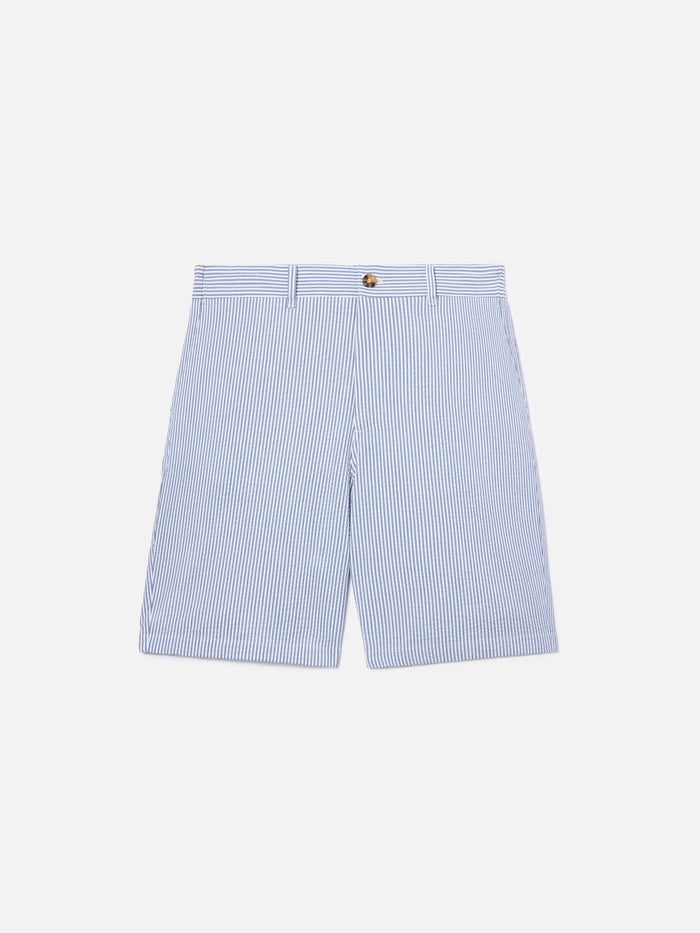 Navy Blue Ischia Bermuda Shorts Striped Seersucker Pant