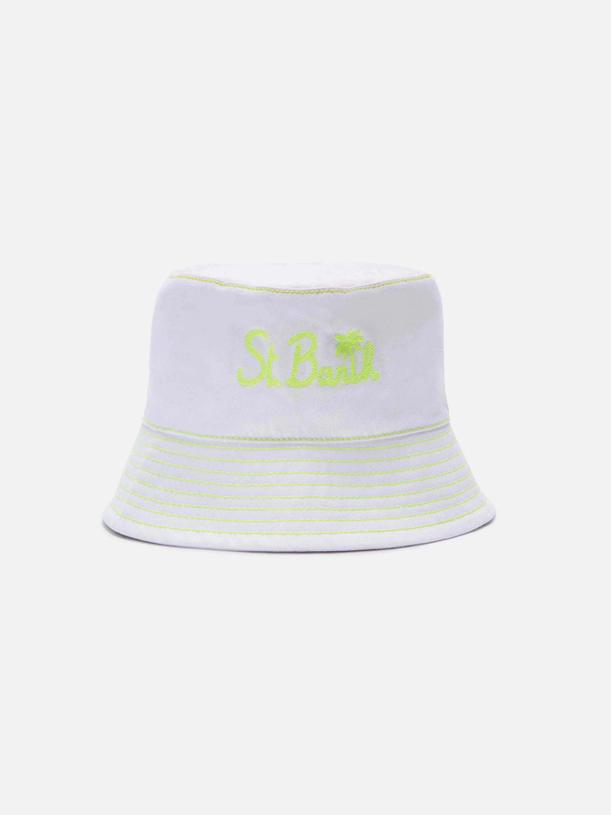 Cotton Bucket Hat With Front Embroidery White
