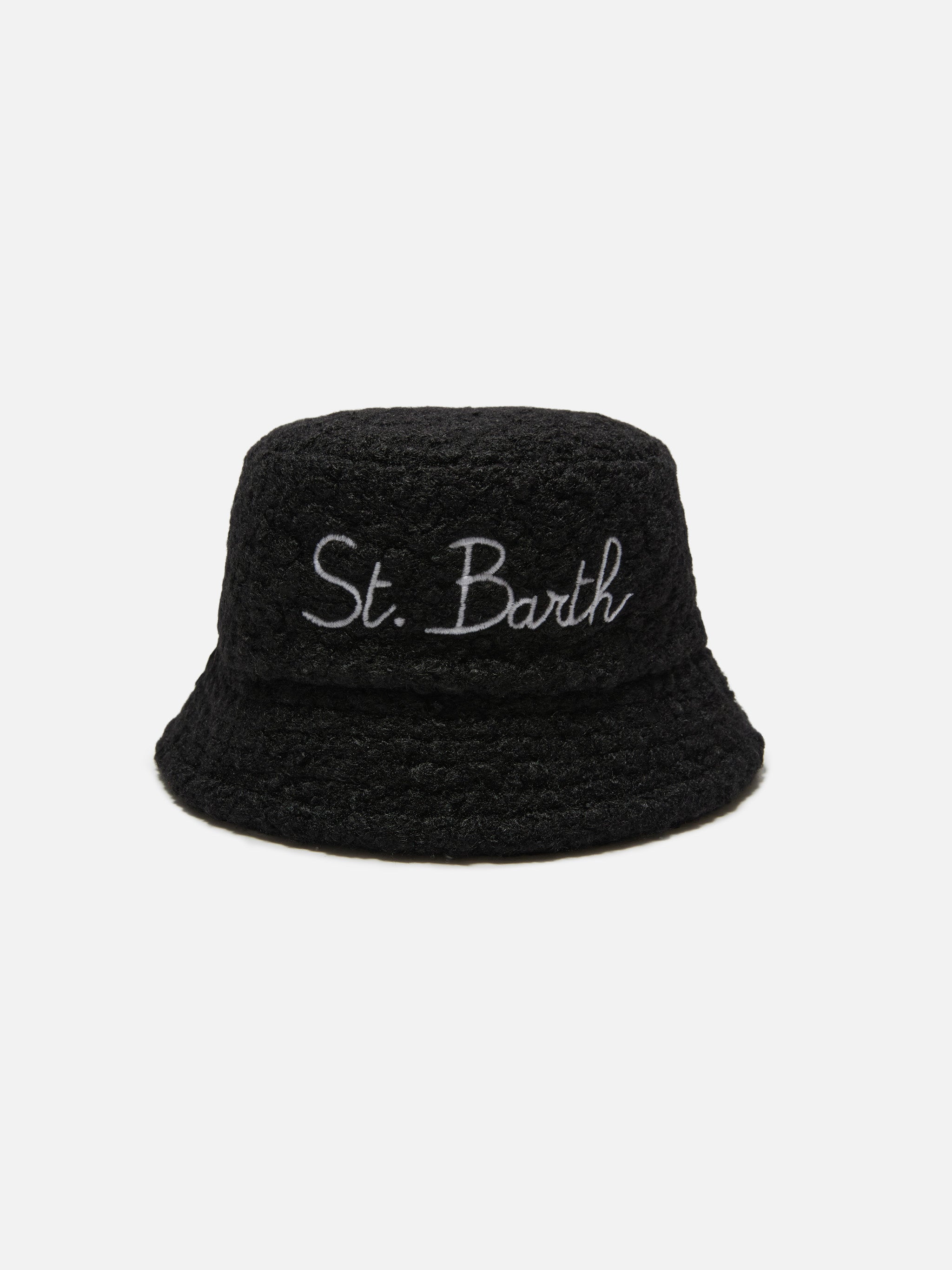 Black Sherpa Bucket Hat With Front Embroidery