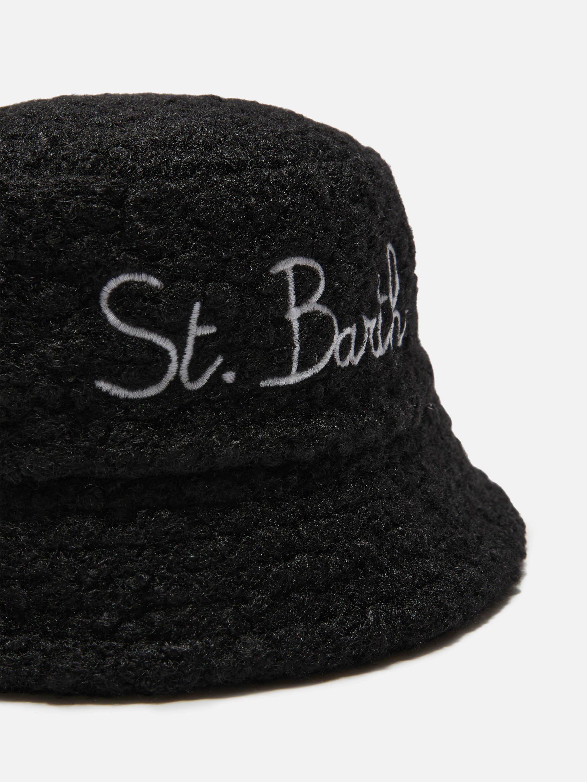 Black Sherpa Bucket Hat With Front Embroidery