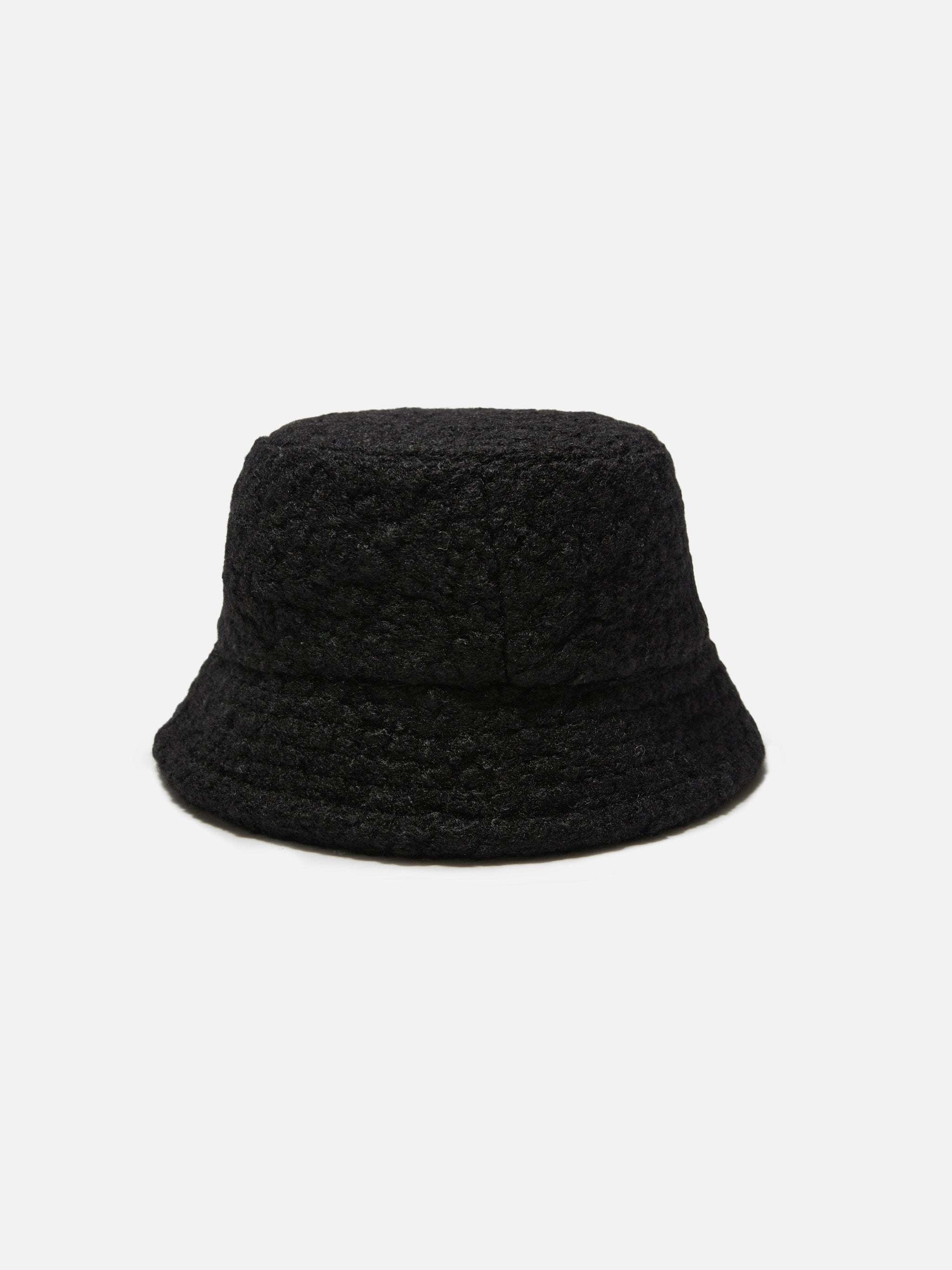 Black Sherpa Bucket Hat With Front Embroidery