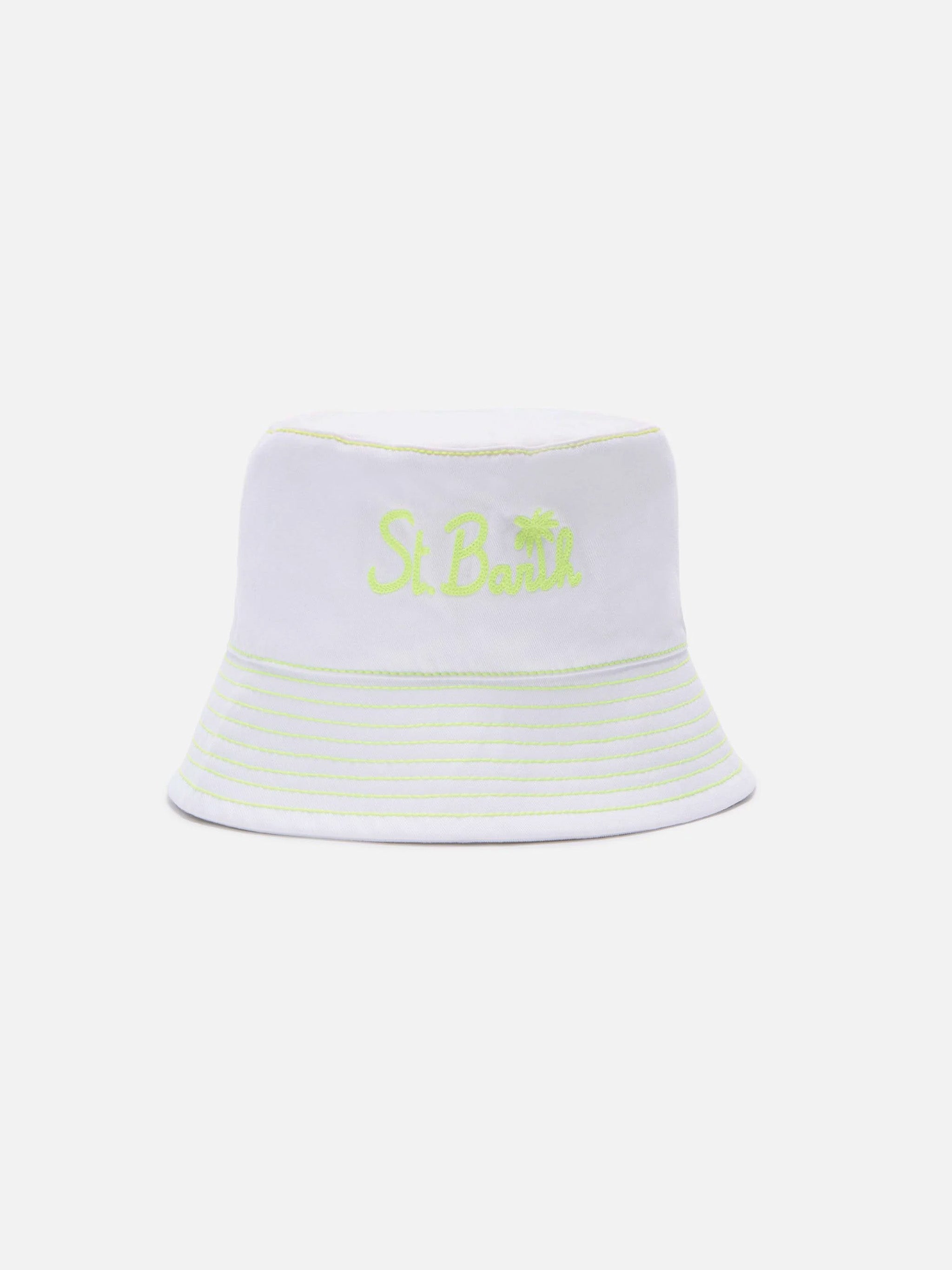 Cotton Bucket Hat With Front Embroidery White