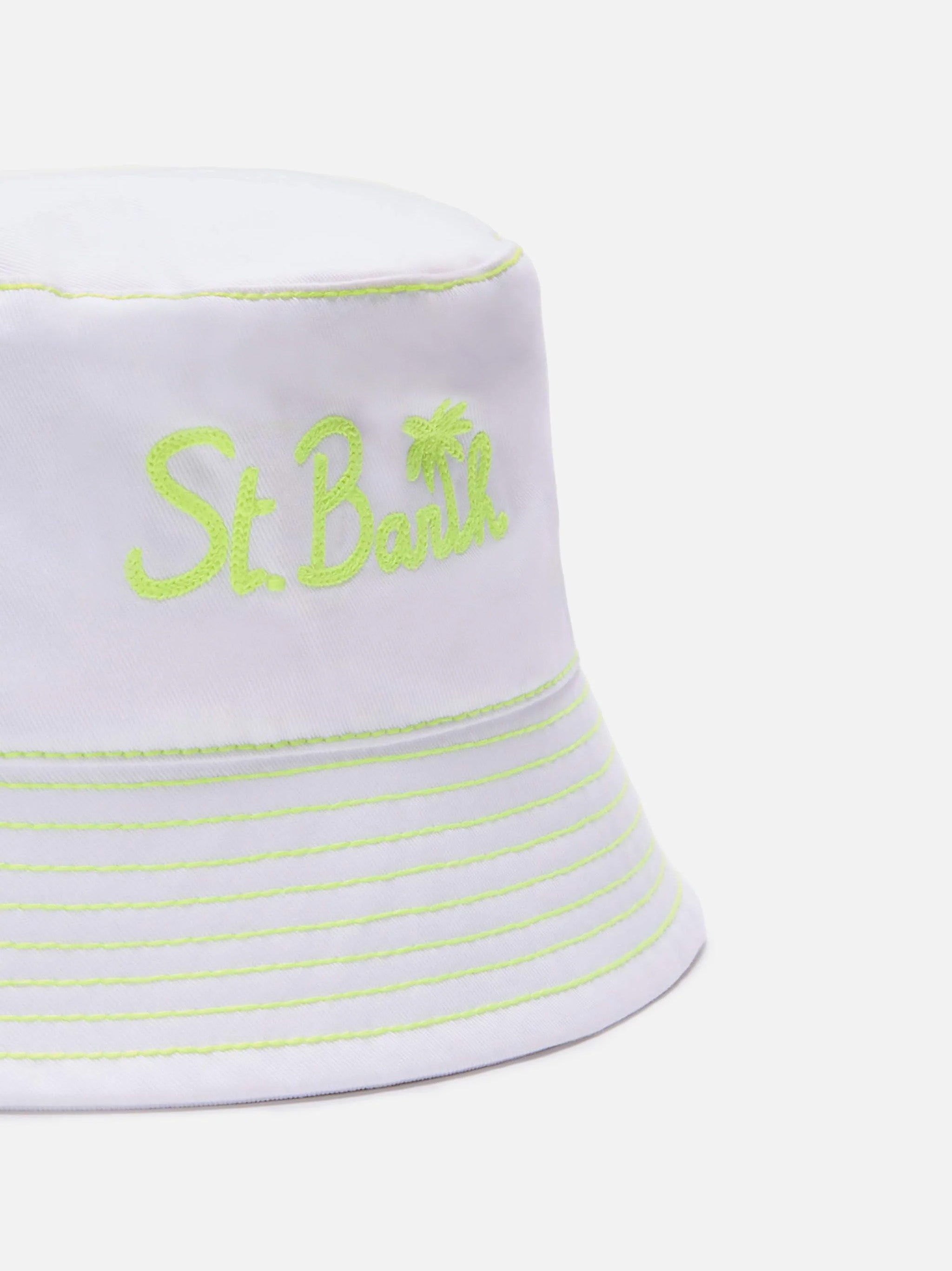 Cotton Bucket Hat With Front Embroidery White
