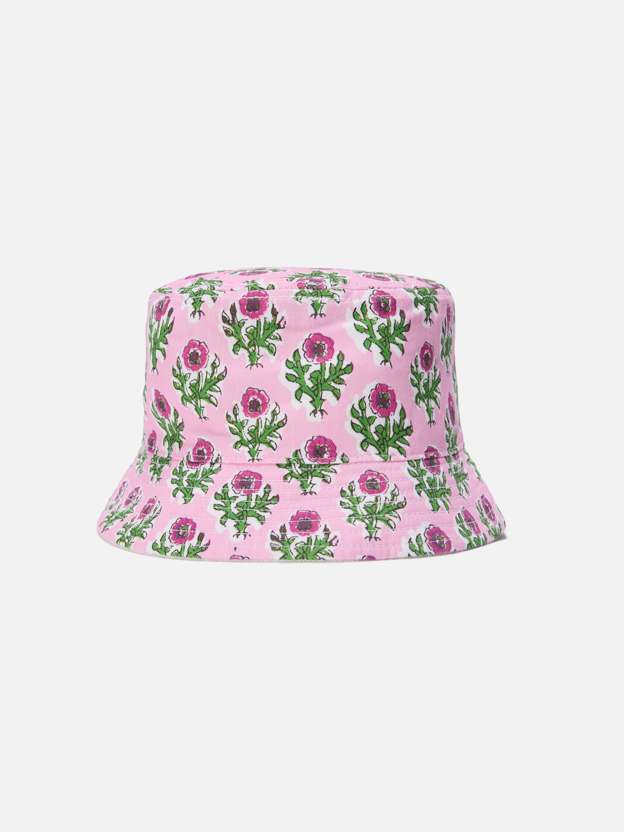 Reversible Bucket Hat Boho Floral Print And White Terry Cloth