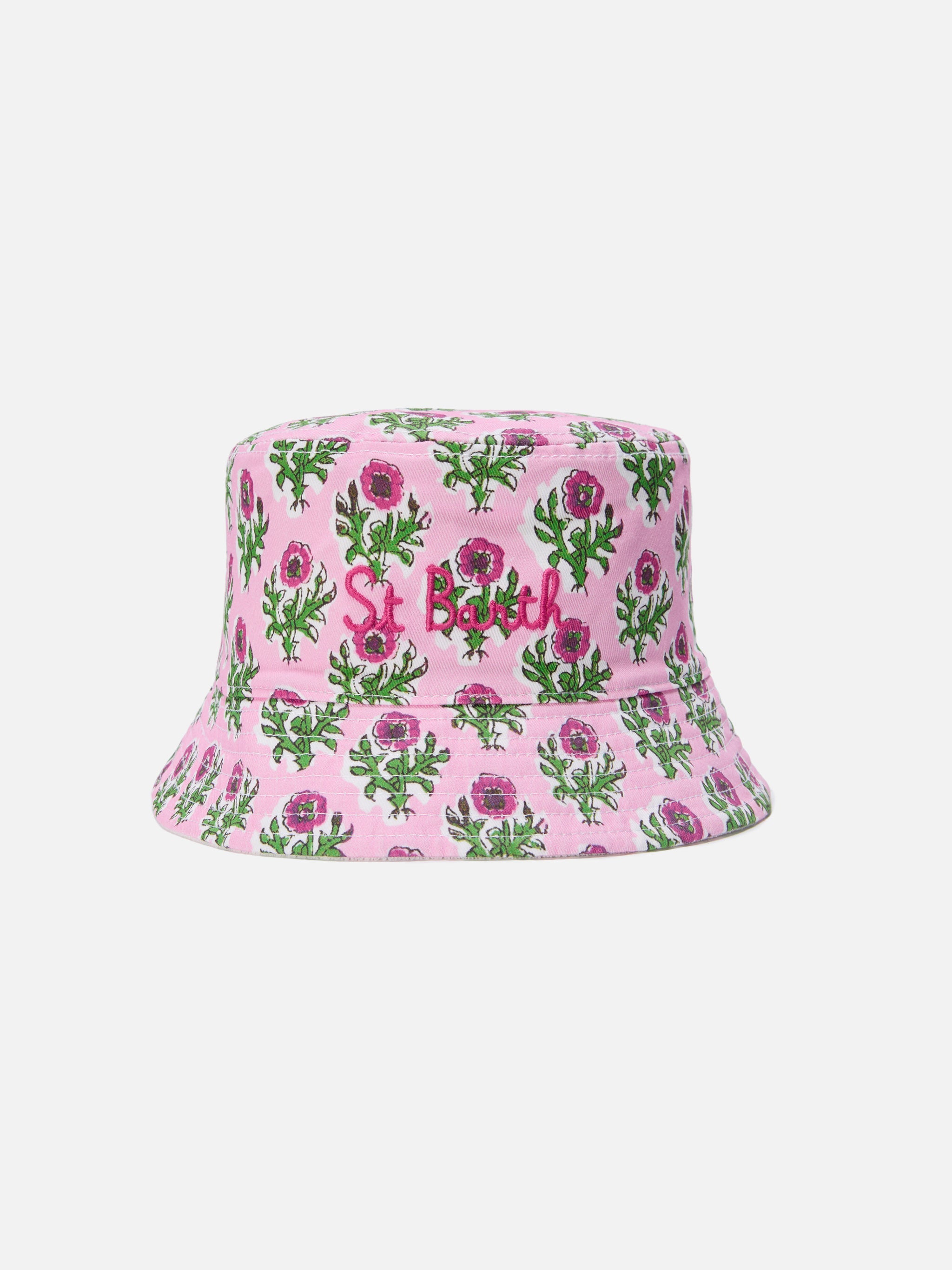 Reversible Bucket Hat Boho Floral Print And White Terry Cloth