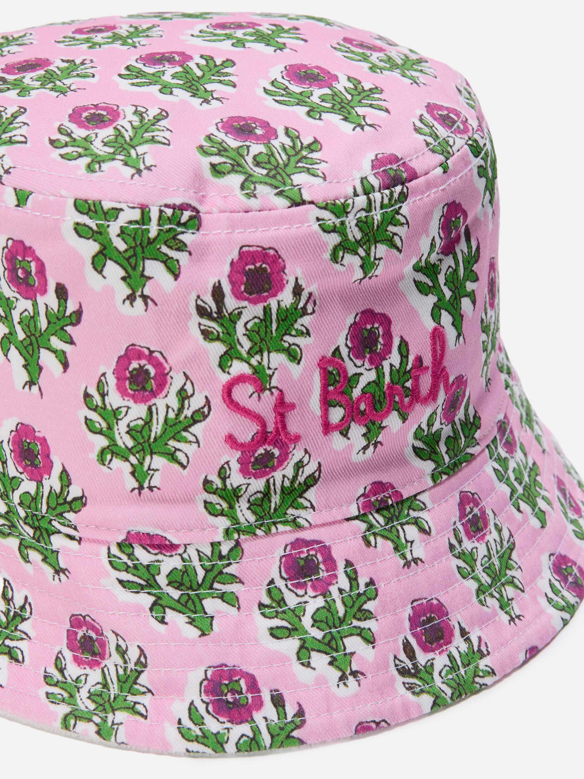Reversible Bucket Hat Boho Floral Print And White Terry Cloth