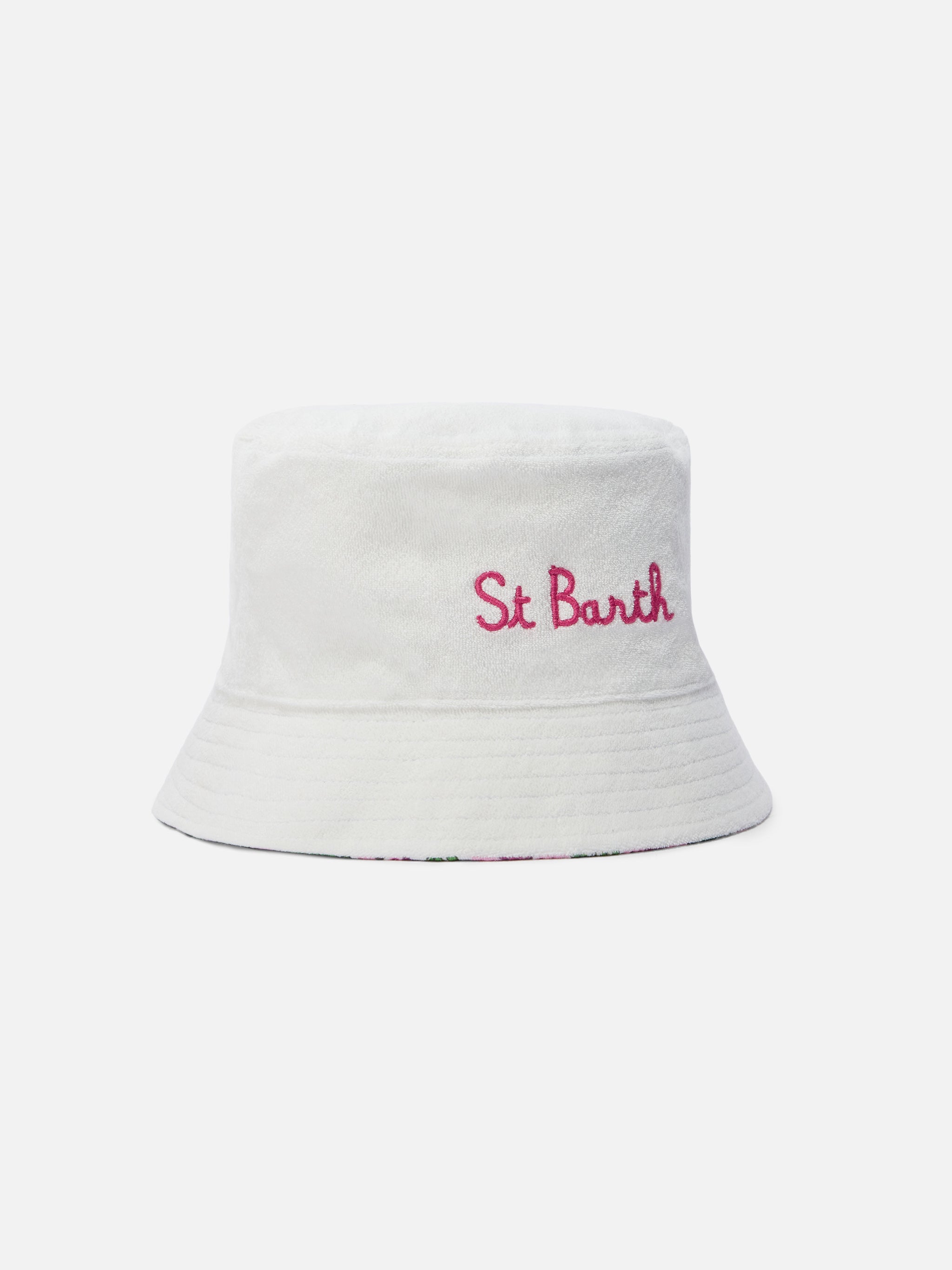 Reversible Bucket Hat Boho Floral Print And White Terry Cloth