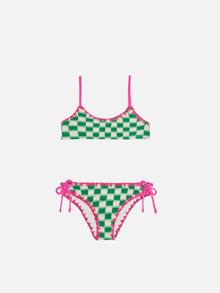 Girl Bralette Bikini With Embroidery Green