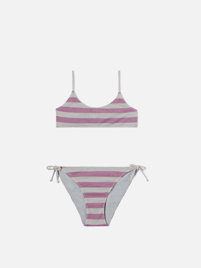 Jaiden Pink And Silver Striped Lurex Bikini