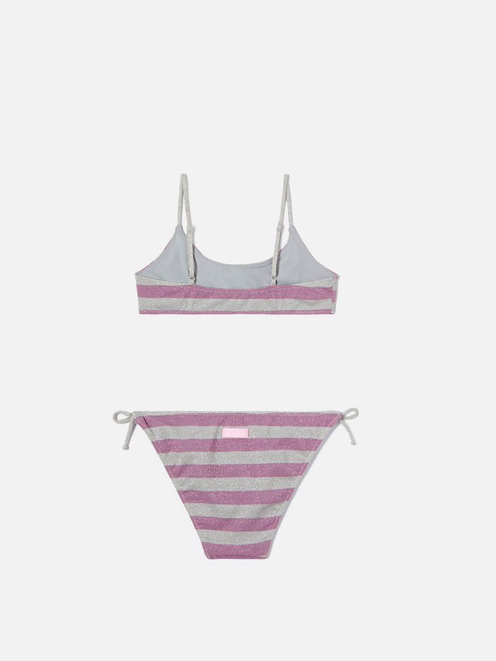 Jaiden Pink And Silver Striped Lurex Bikini