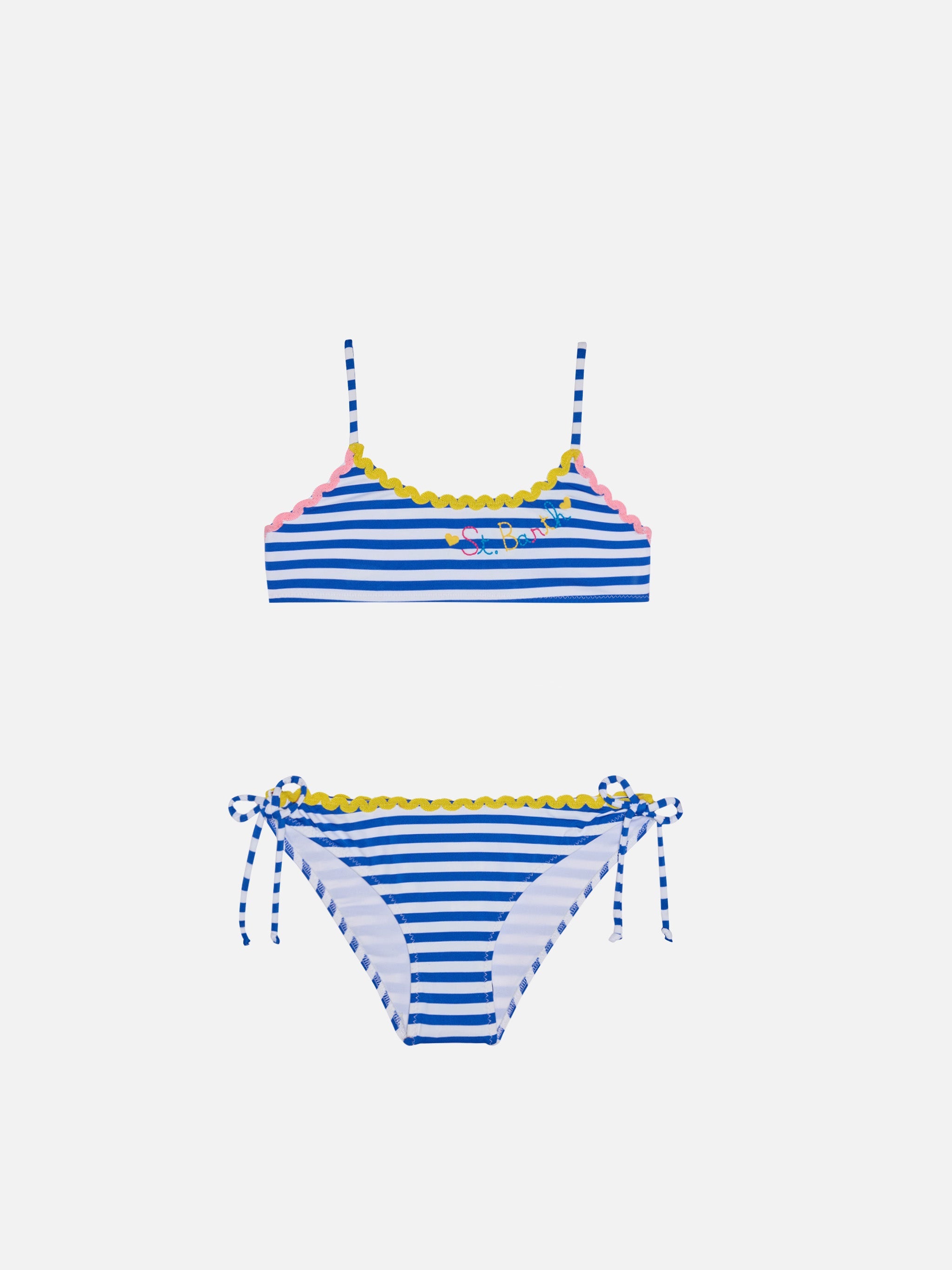 Girl Bralette Bikini With Navy Blue Striped __single__