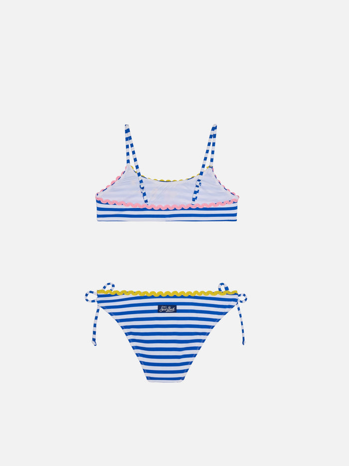 Girl Bralette Bikini With Navy Blue Striped __single__