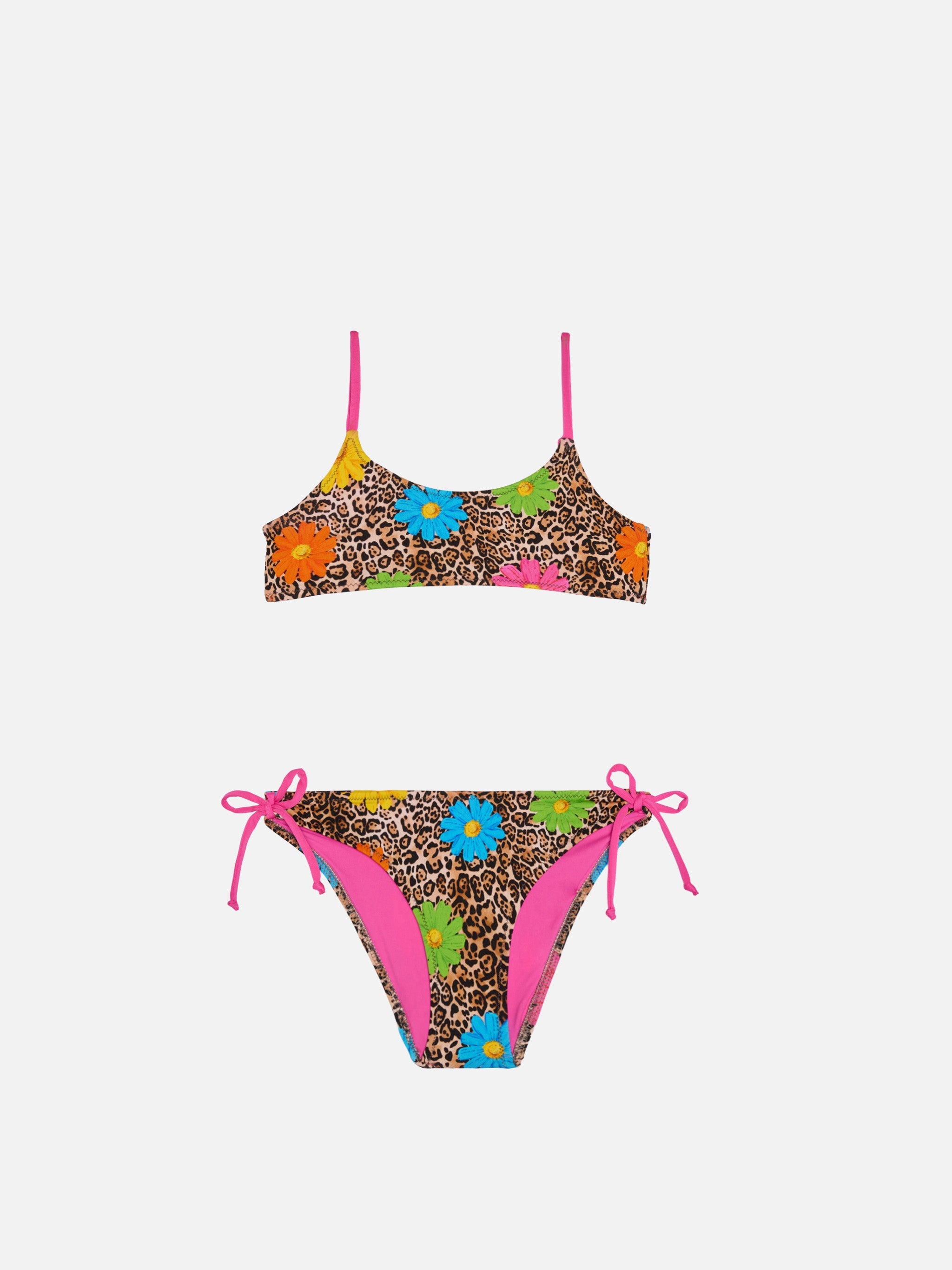 Girl Bralette Bikini With Leopard Print Brown