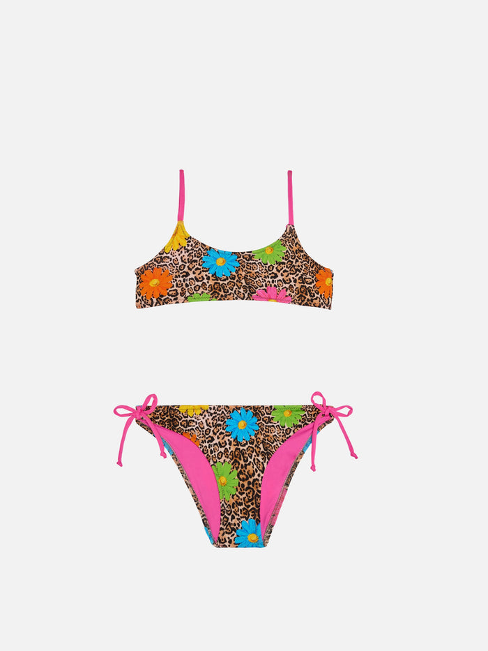 Girl Bralette Bikini With Leopard Print Brown