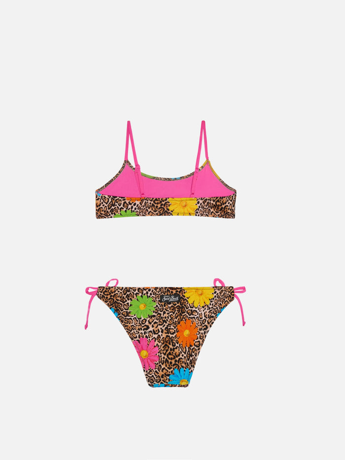 Girl Bralette Bikini With Leopard Print Brown