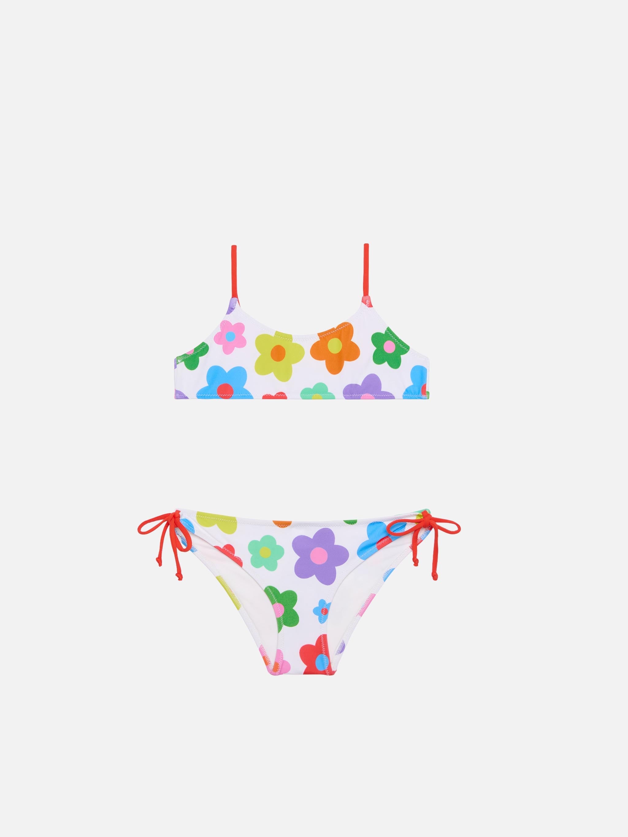 Girl Bralette Bikini With Multicolor Daisy Print White