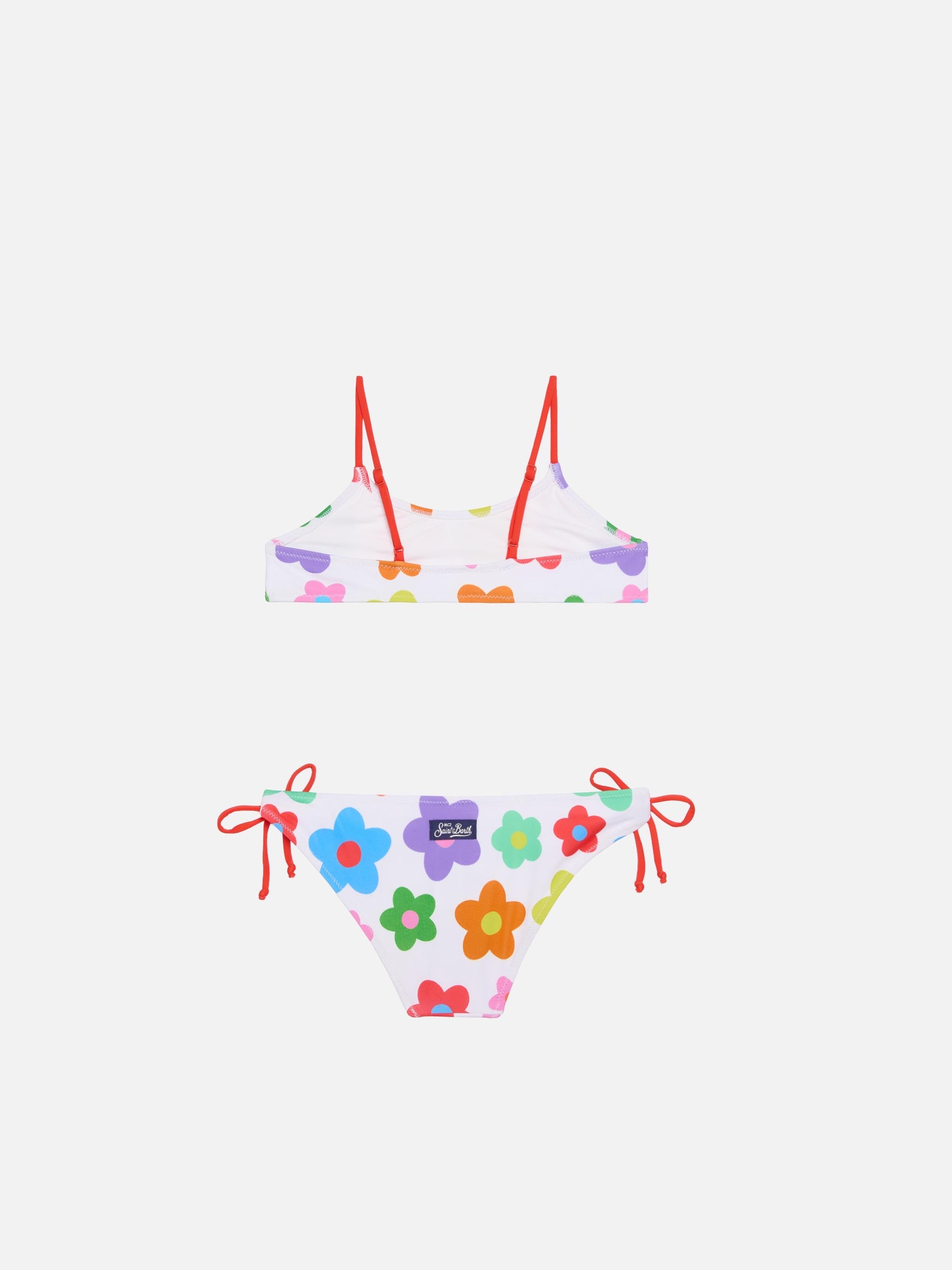 Girl Bralette Bikini With Multicolor Daisy Print White