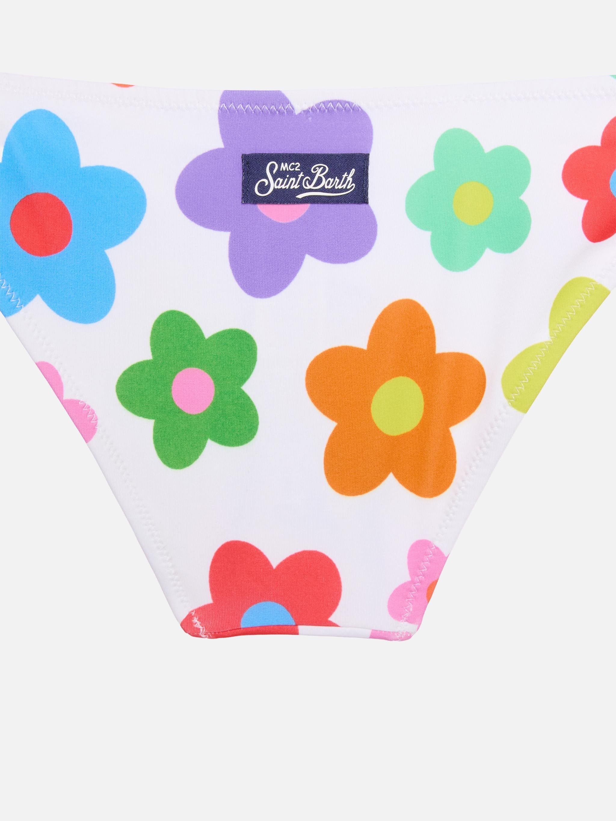 Girl Bralette Bikini With Multicolor Daisy Print White
