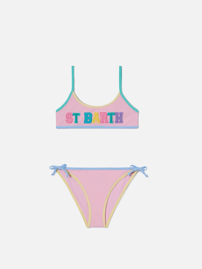 Jaiden String Pink Bikini With Multicolor Terry Effect Patch __single__
