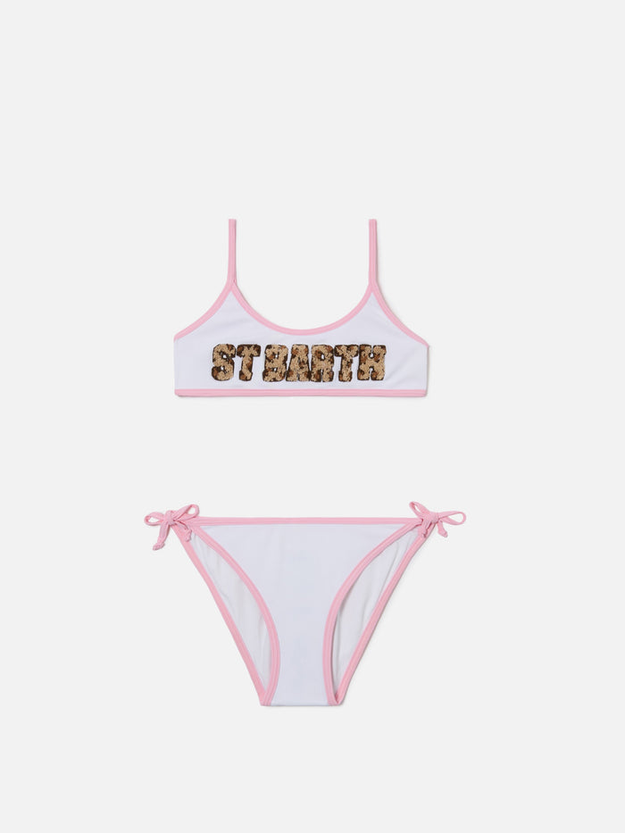 Jaiden String White Bikini With Animal Print Terry Effect Patch