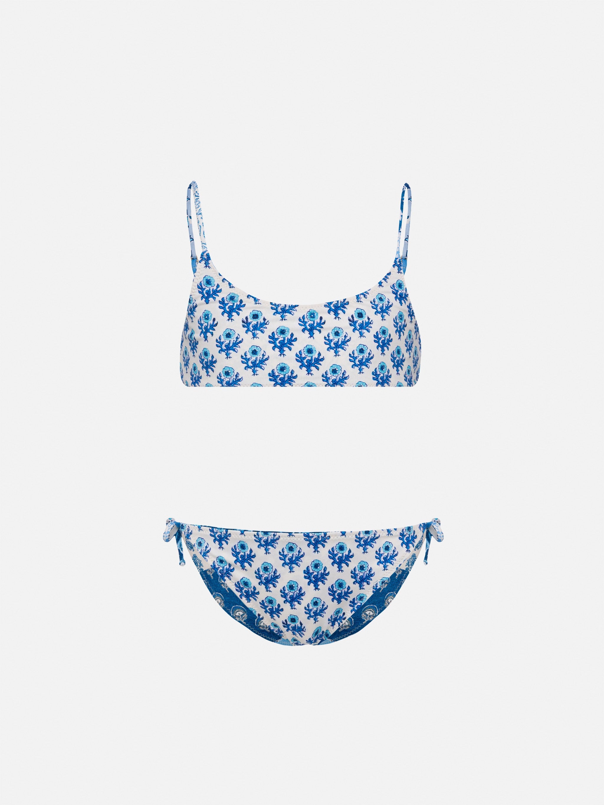 Jaiden Double Face Bralette Bikini With Flower Print Sky