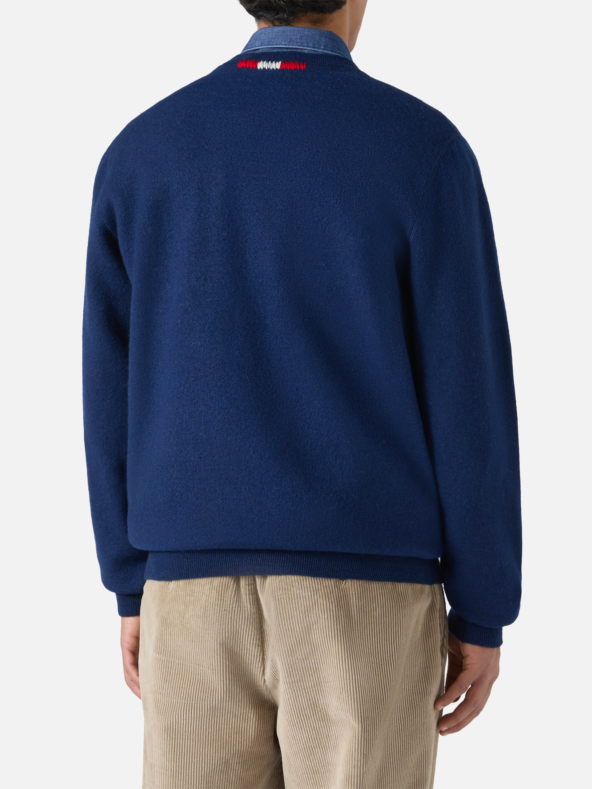 Man Crewneck Knitted Sweater With Day Off Embroidery Blue